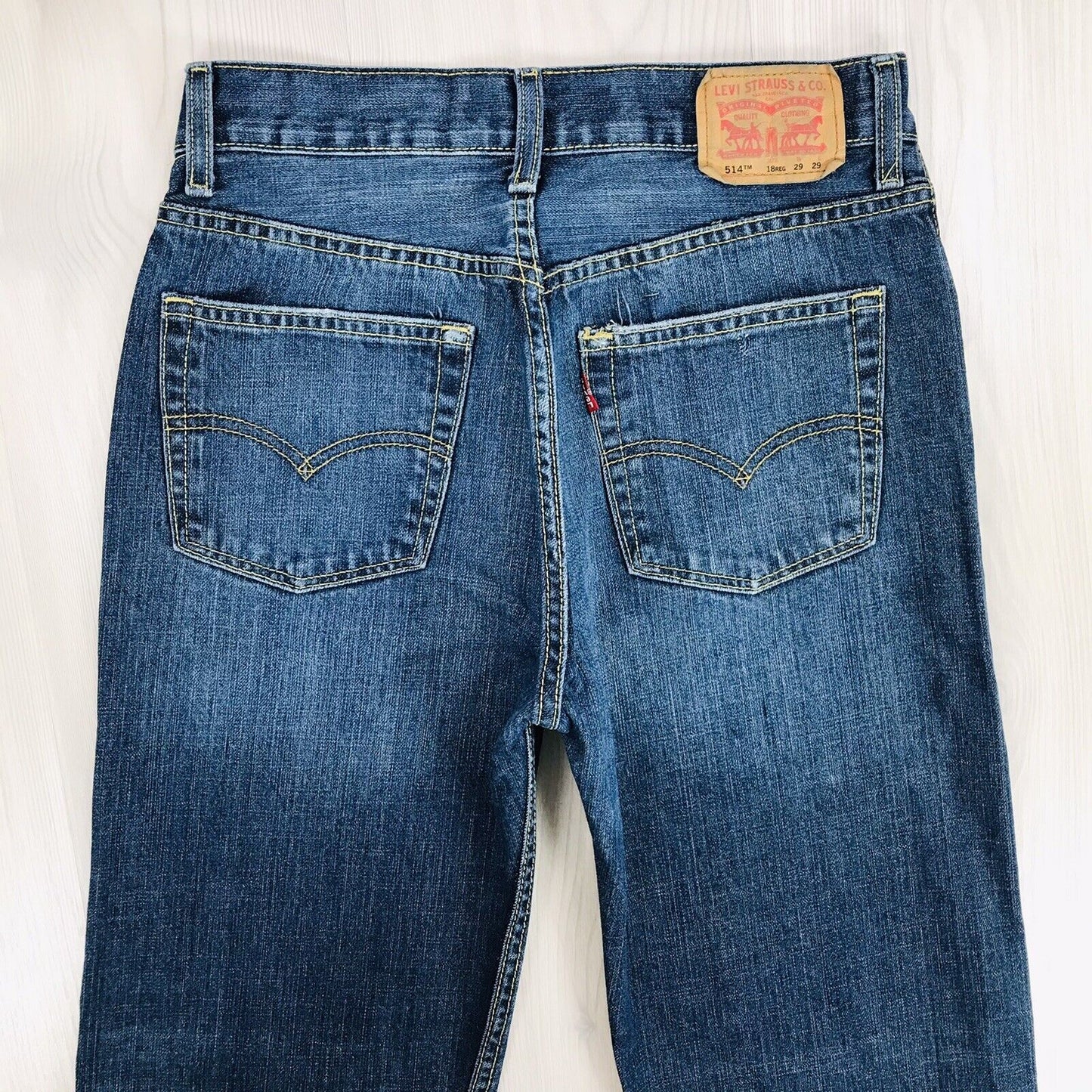 Vintage Levi's 514 Boys Dark Blue Straight Fit Jeans 18 Reg / W29 L29