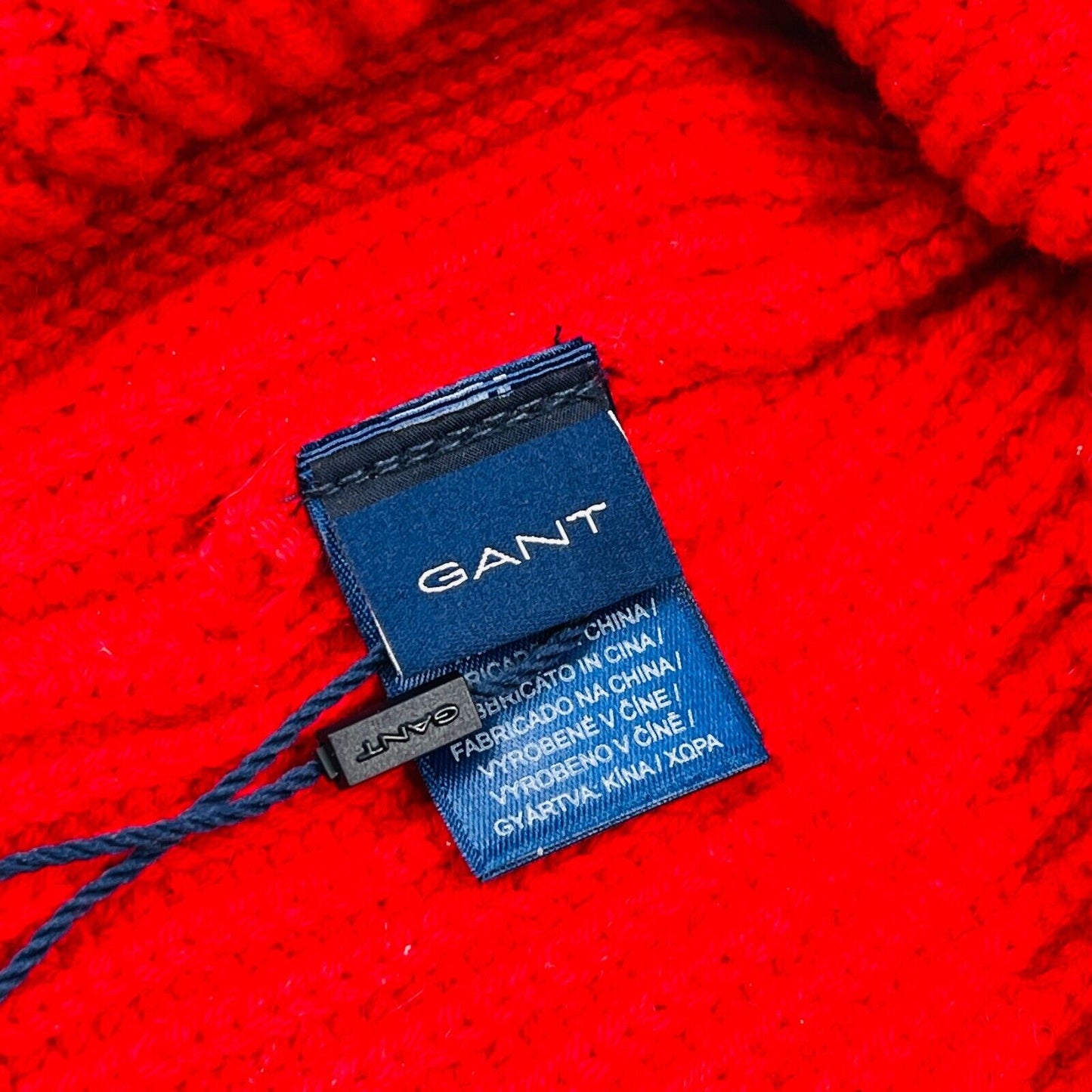 GANT Red Unisex Cotton Wool Blend Chunky Knit Beanie Hat One Size