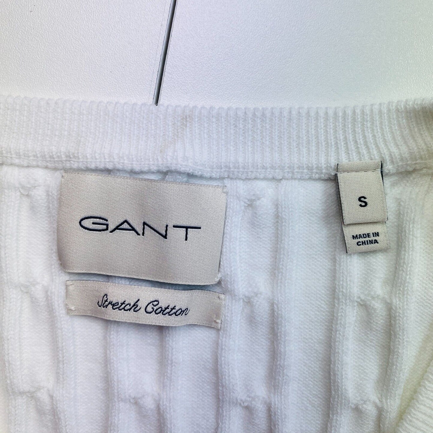 GANT Women White Stretch Cotton Cable Knit V Neck Jumper Sweater Size S