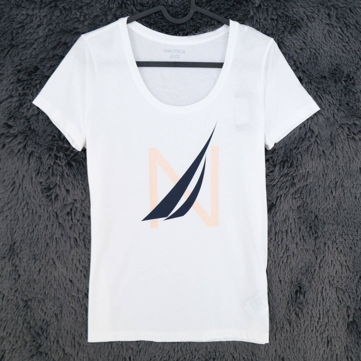 NAUTICA White Big Logo Scoop Neck T Shirt Top Size XS S