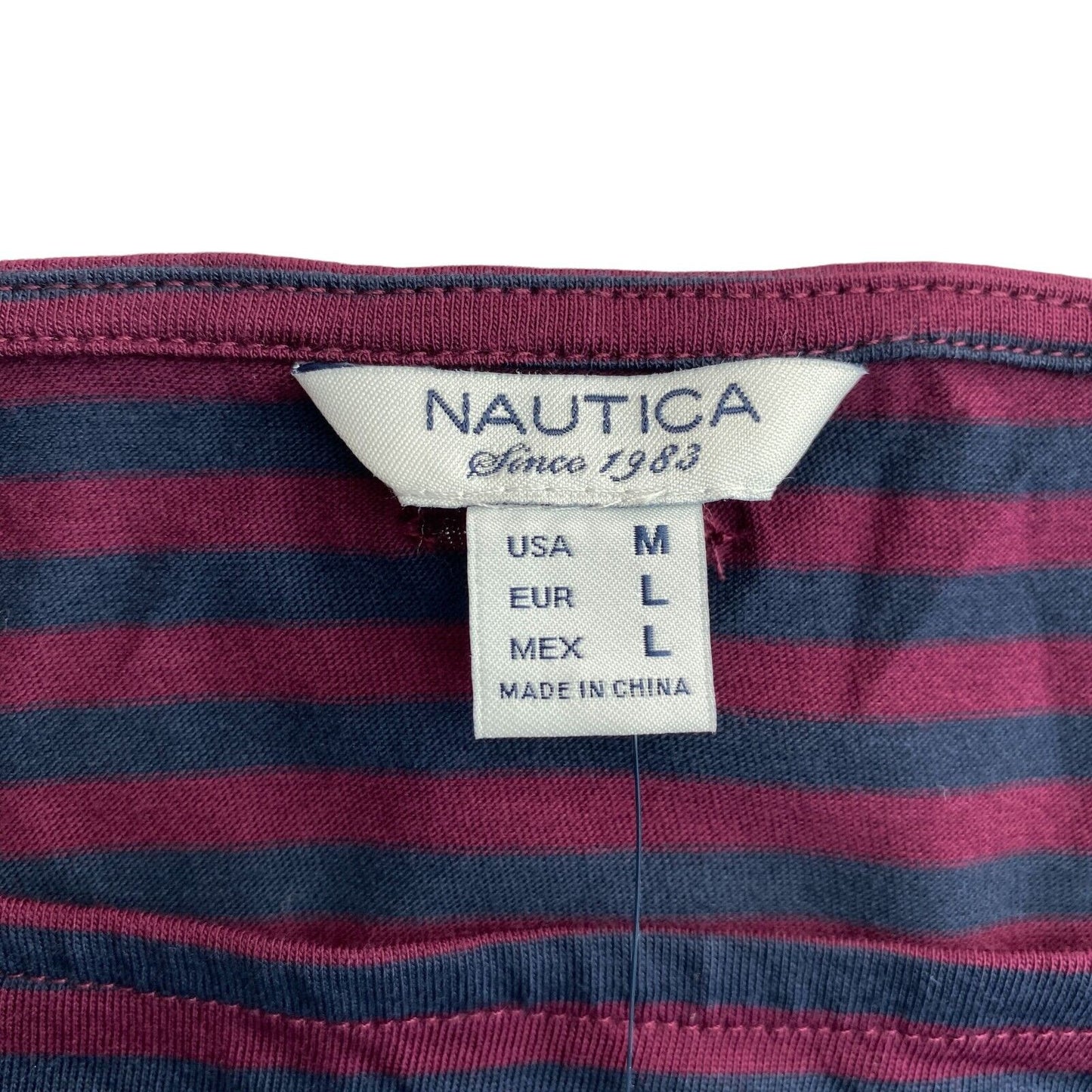 NAUTICA Navy Blue Striped Boat Neck T Shirt Size L