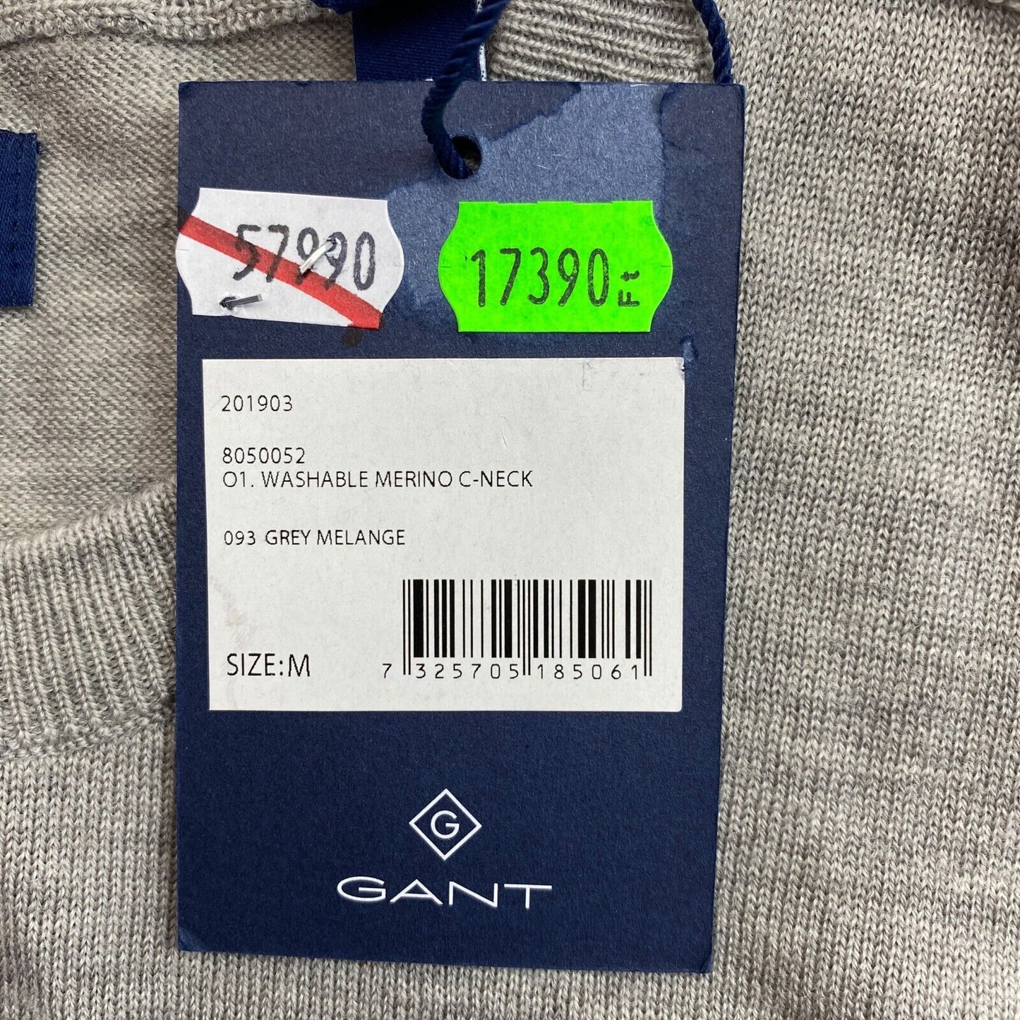 GANT Light Grey 100% Wool Crew Neck Sweater Pullover Size M