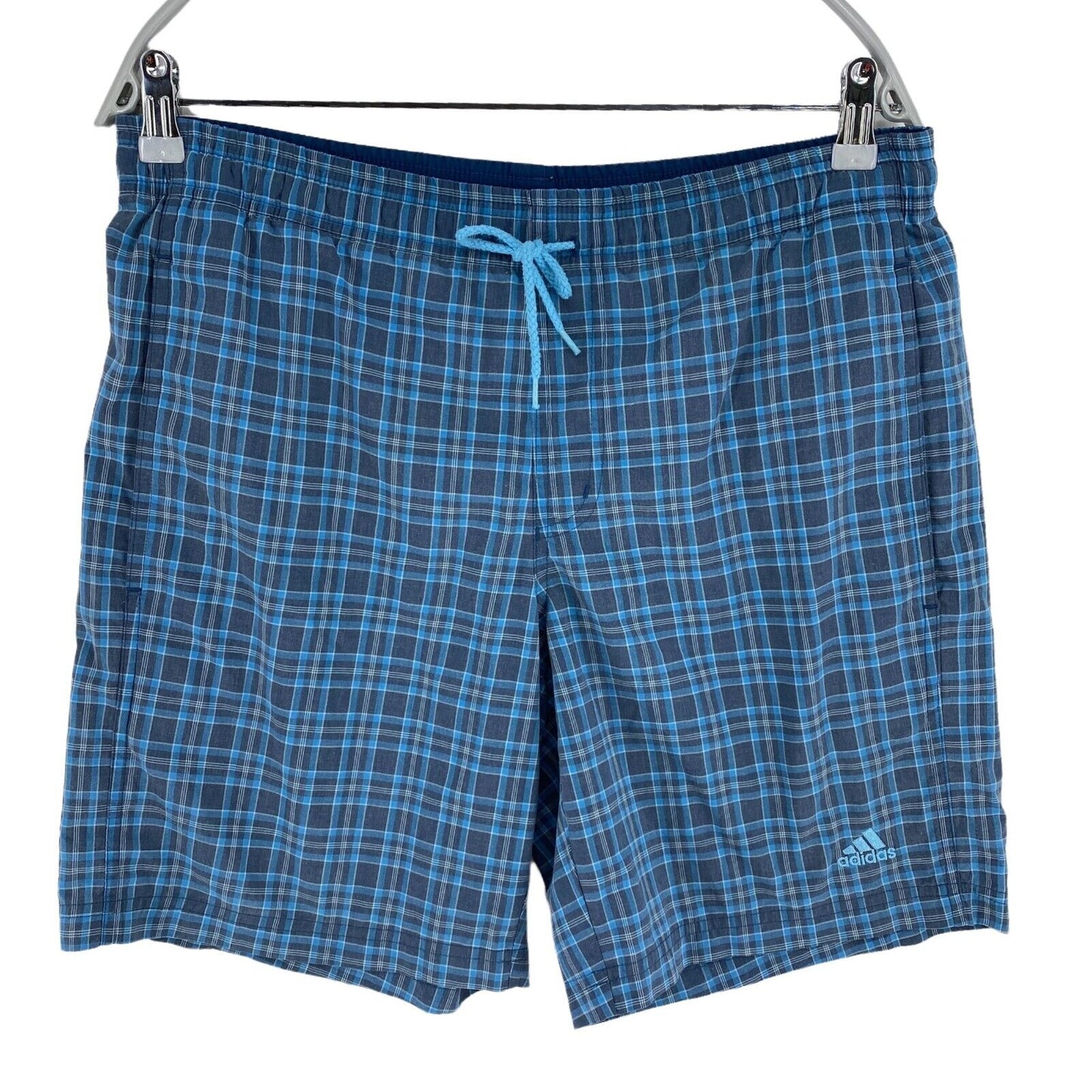 adidas Activewear-Shorts aus karierter Baumwolle, Blau, Größe S W32