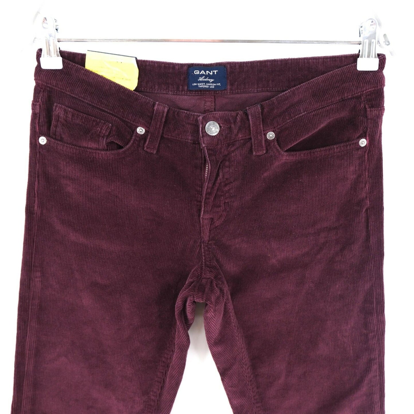 RRP €135 GANT Dark Red Tapered Stretch Velvet Jeans Size W27 L32