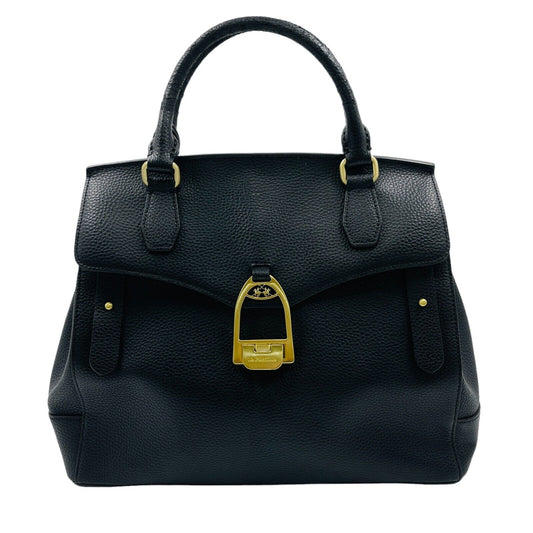 La Martina Black Leather Shoulder Bag Handbag