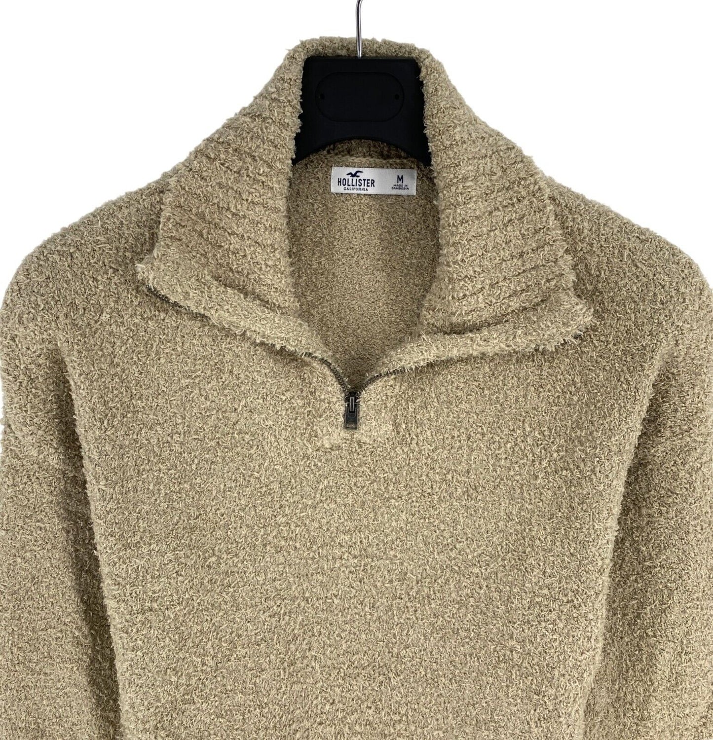 HOLLISTER Women Dark Beige Soft High Zip Neck Sweater Jumper Size M