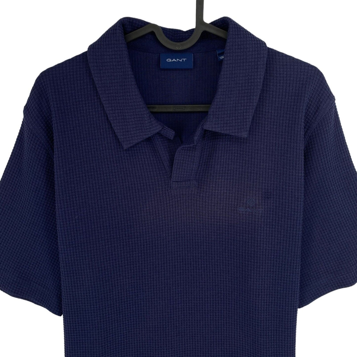 GANT Men Navy Blue Pure Prep Waffle Rugger SS Polo Shirt Size M