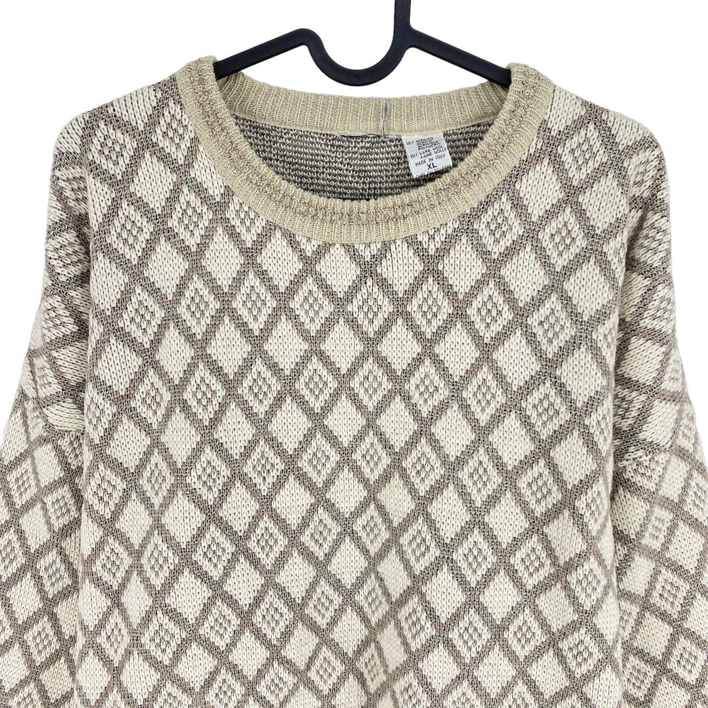 Cosby Vintage Retro 90s Beige Argyle Sweater Pullover Size XL