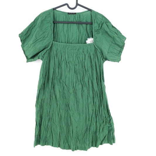 SISLEY Robe Froissée Col Carré Vert Taille XS M