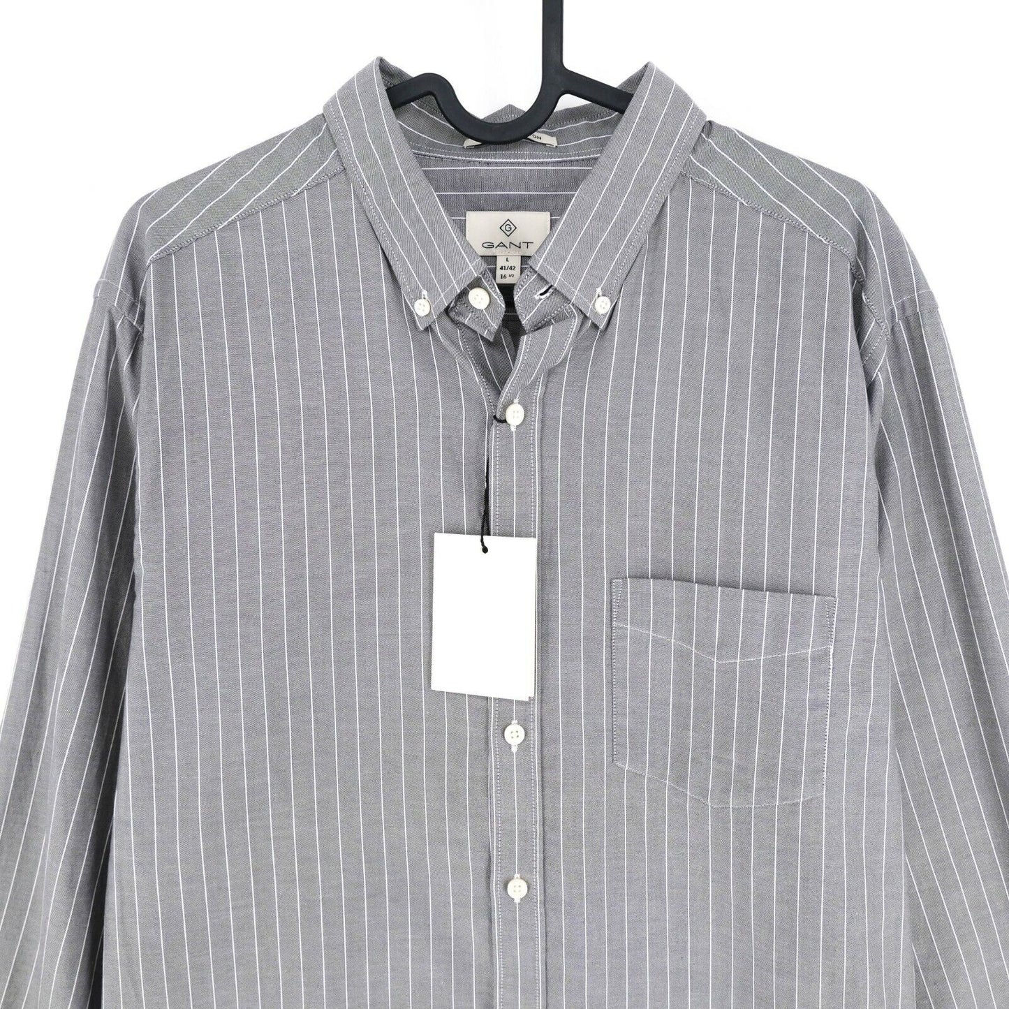 GANT Grey Striped Royal Oxford Fitted Shirt Size L 41/42 16.5