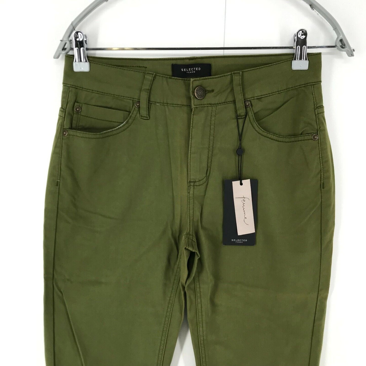 SELECTED Women Olive Green Skinny Fit Chino Trousers Size EUR 36 W28