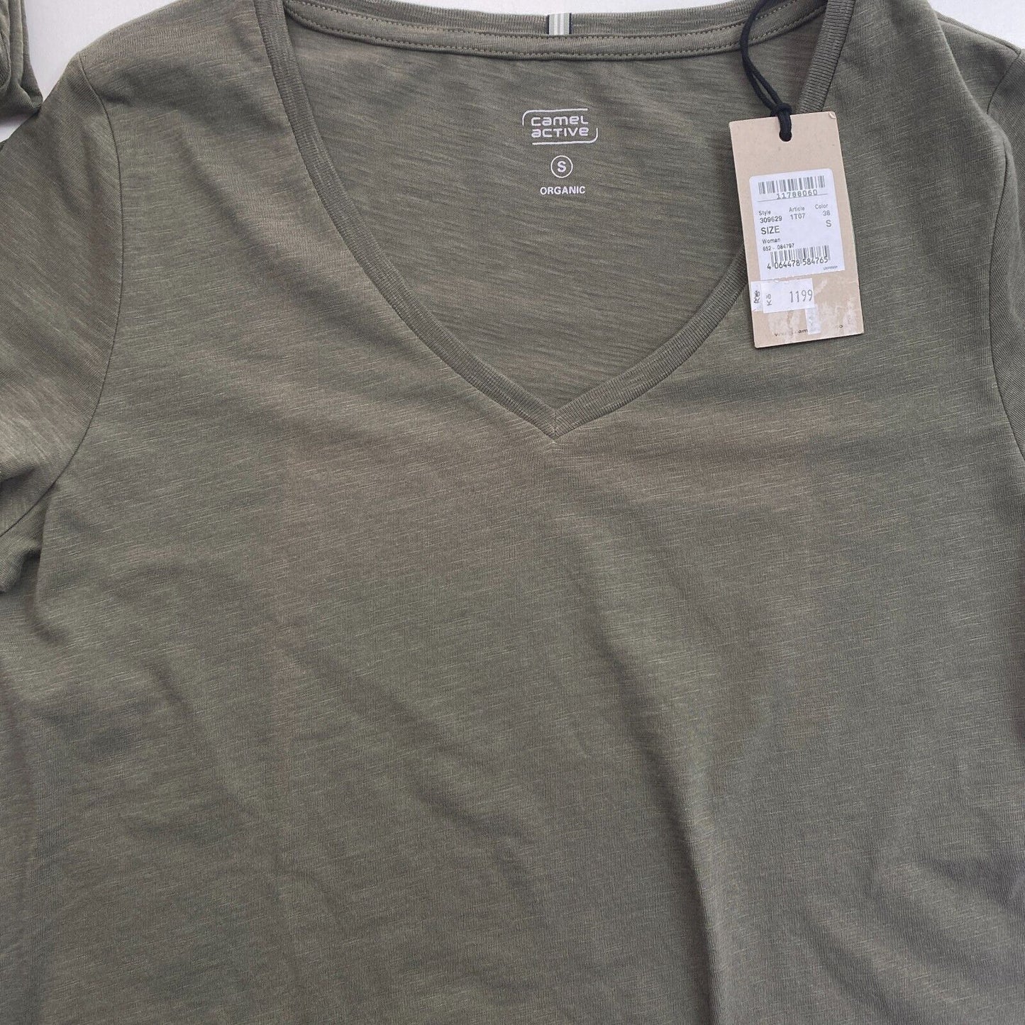 Camel Active Women Dark Green Solid V Neck Short Sleeves T Shirt Size S