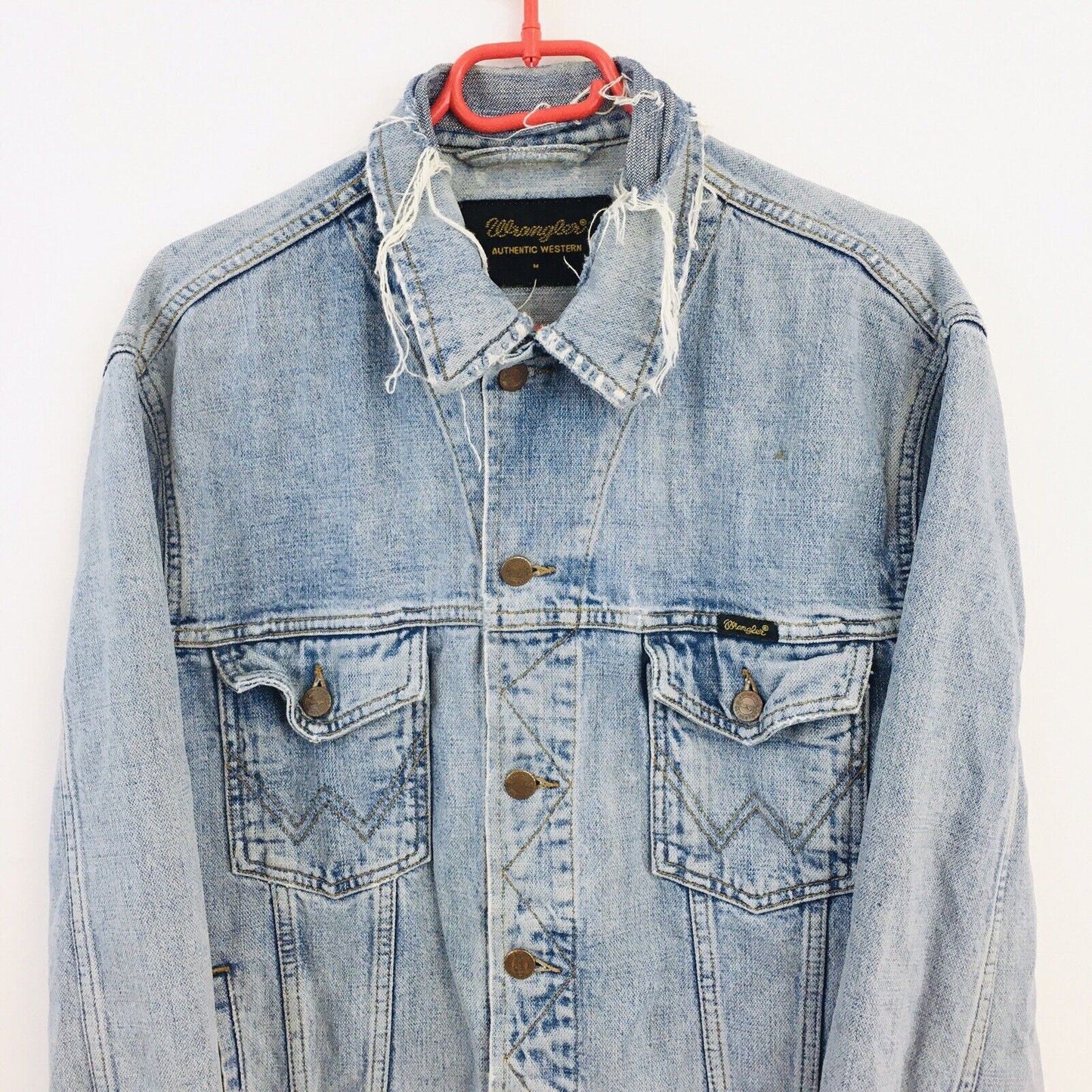 Wrangler Ripped Light Blue Classic Vintage Western Denim Jeans Jacket Size M