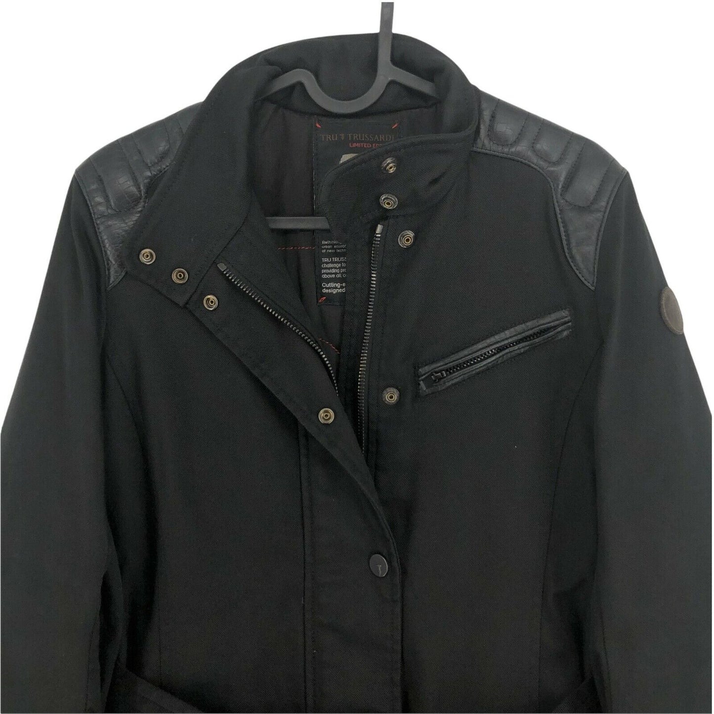 TRUSSARDI Limited Edition Black Belted Biker Jacket Coat Size 42