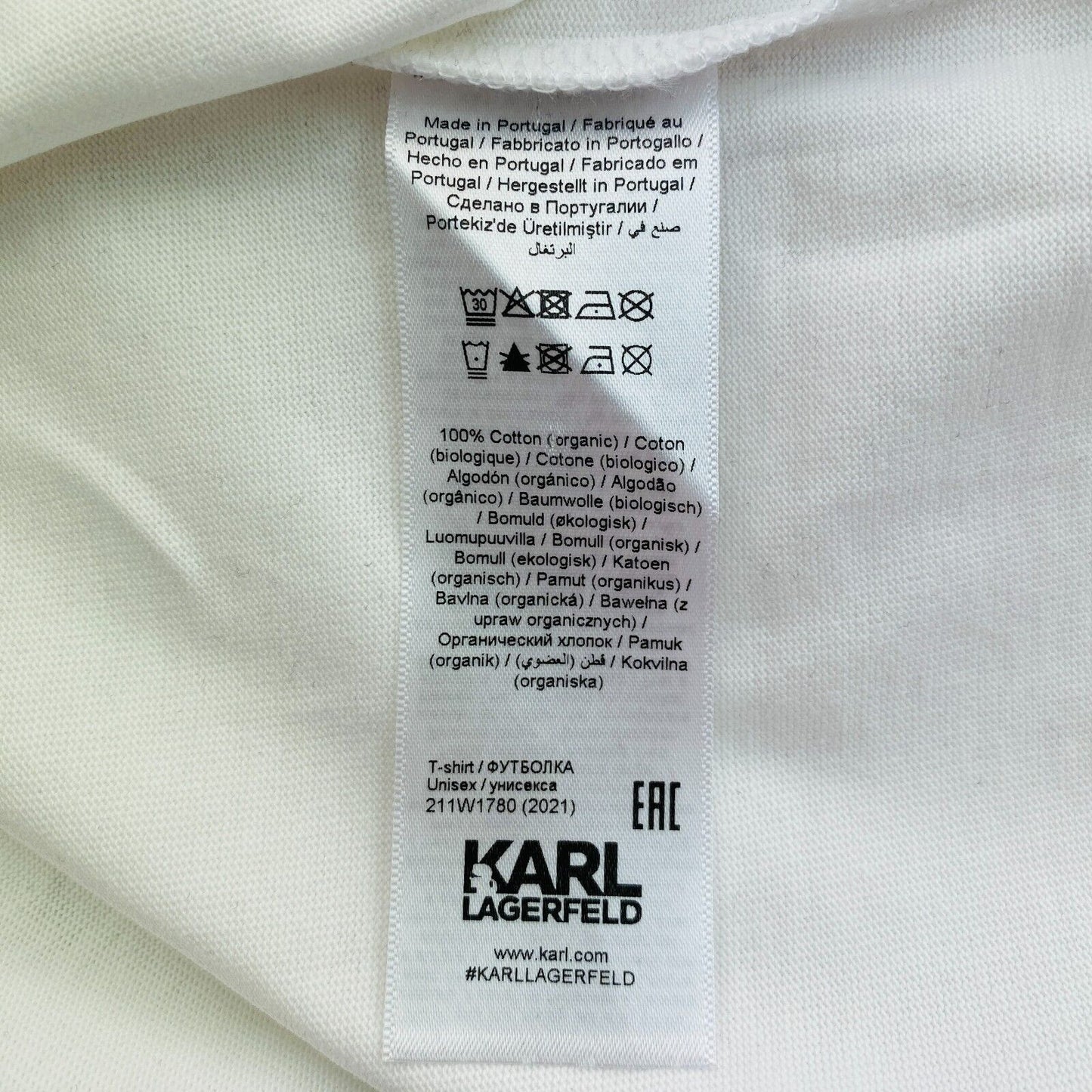 KARL LAGERFELD White Unisex Logo Crew Neck T Shirt Size S