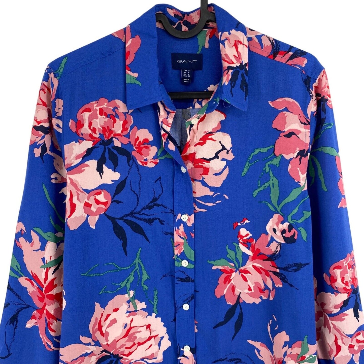 GANT Blue Peonies Print Long Sleeves Shirt Dress Size EU 34 UK 6 US 4