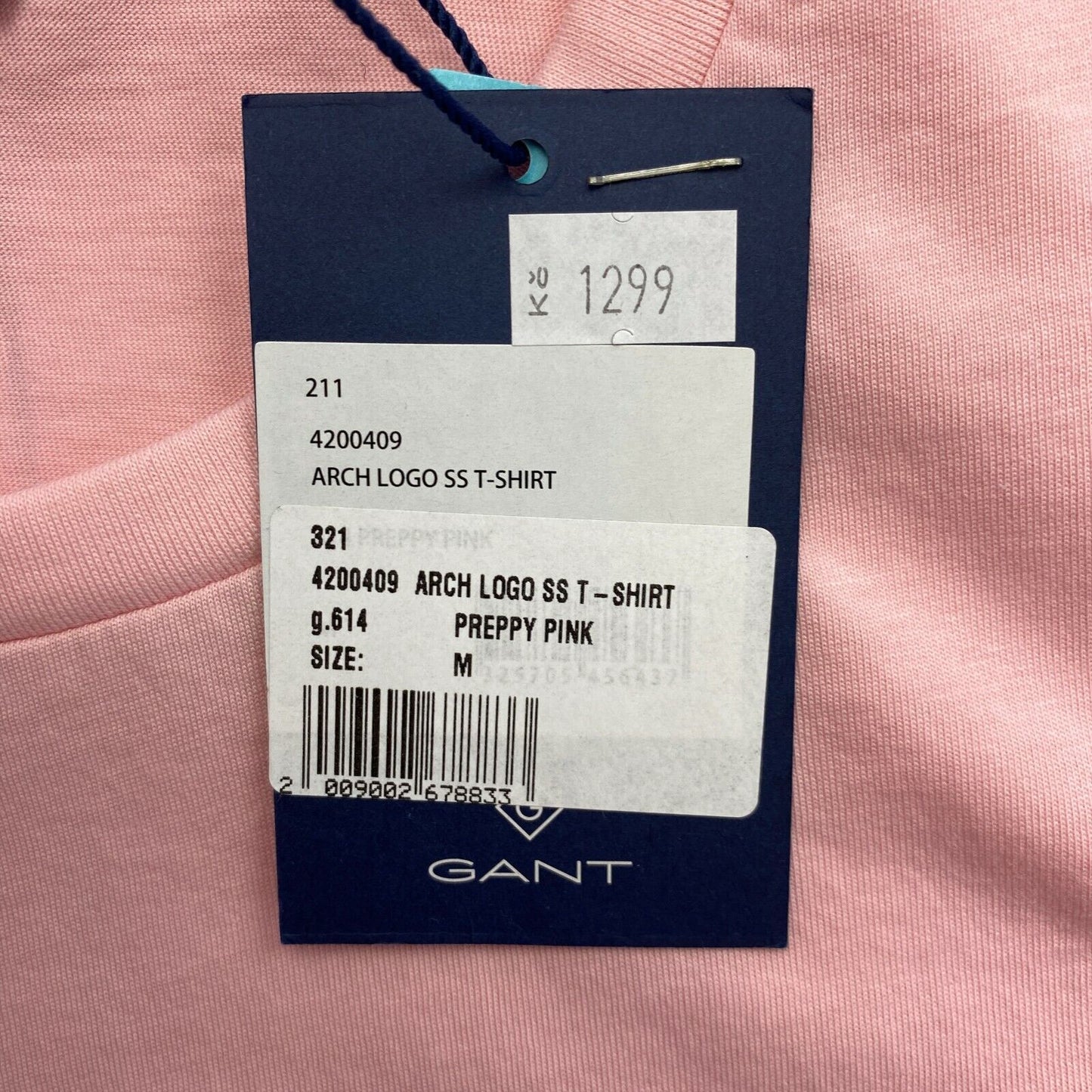 GANT Light Pink Arch Logo Crew Neck T Shirt Size M