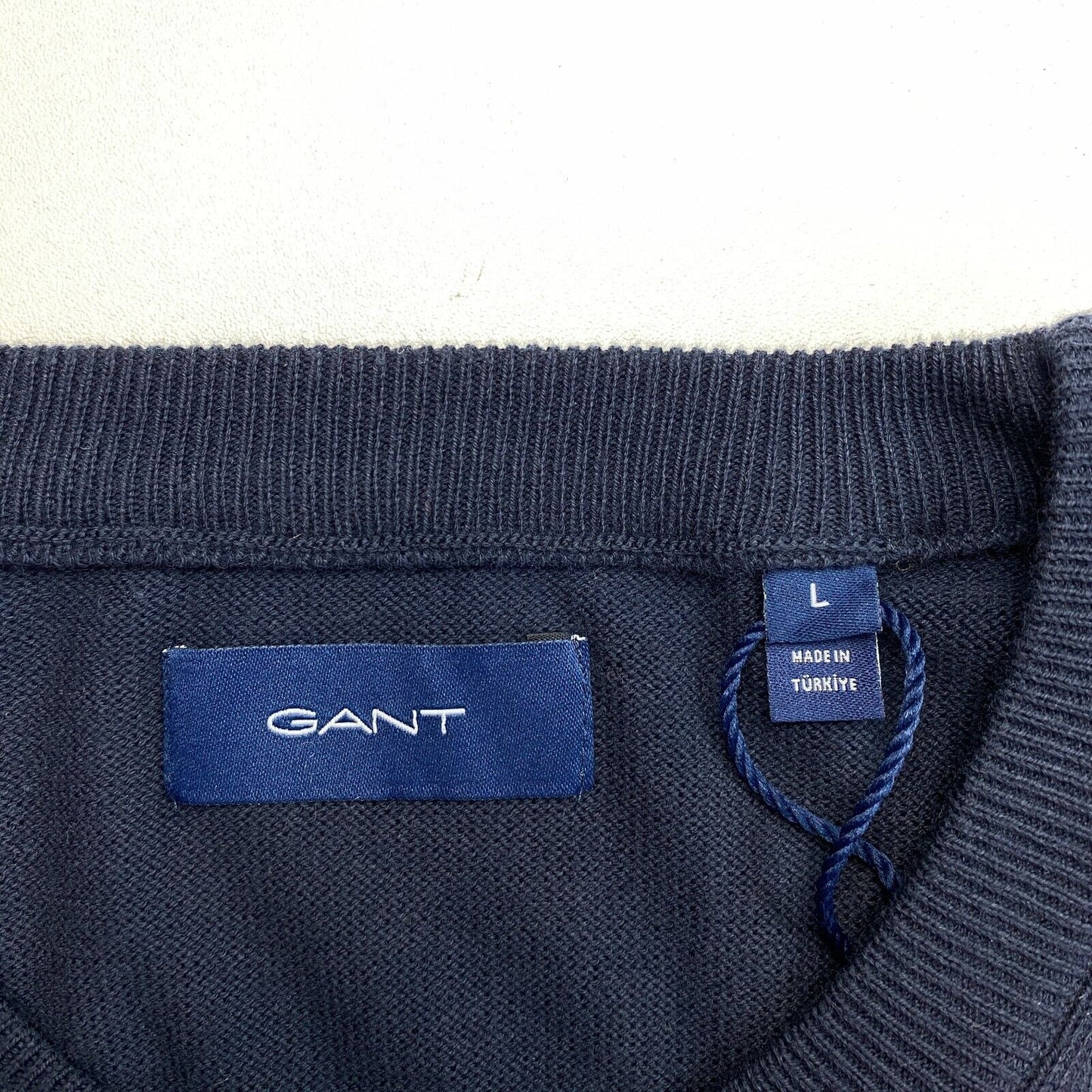 GANT Men Navy Blue Cotton Crew Neck Sweater Jumper Size L