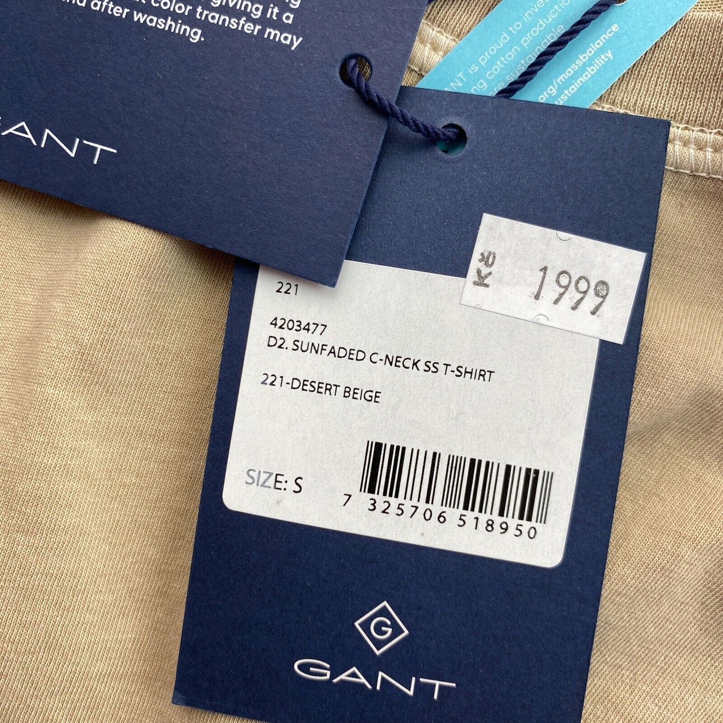 GANT T-Shirt mit Rundhalsausschnitt, sonnenverblasst, Braun, Größe S