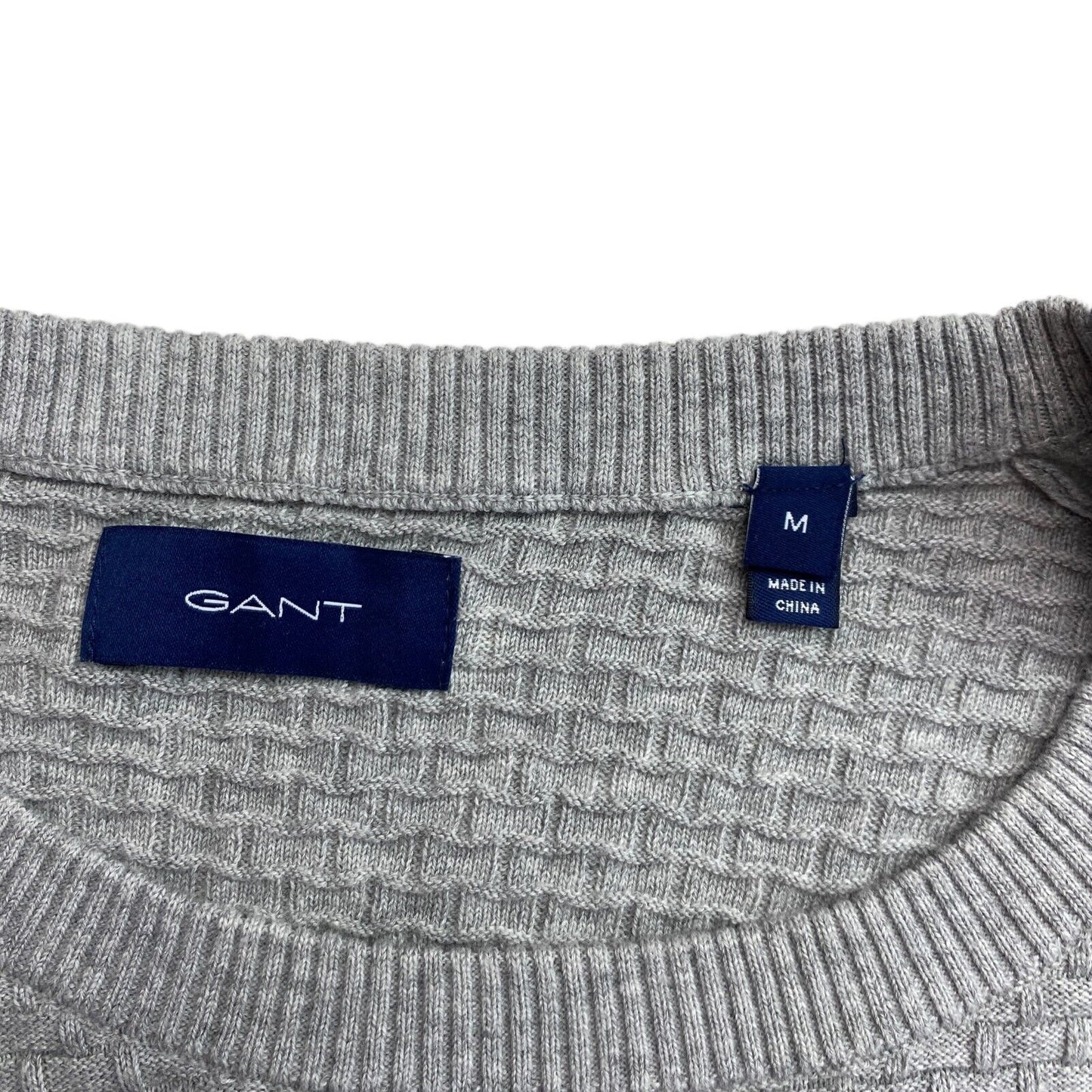 GANT Pullover mit Rundhalsausschnitt, Struktur, Grau, Größe M