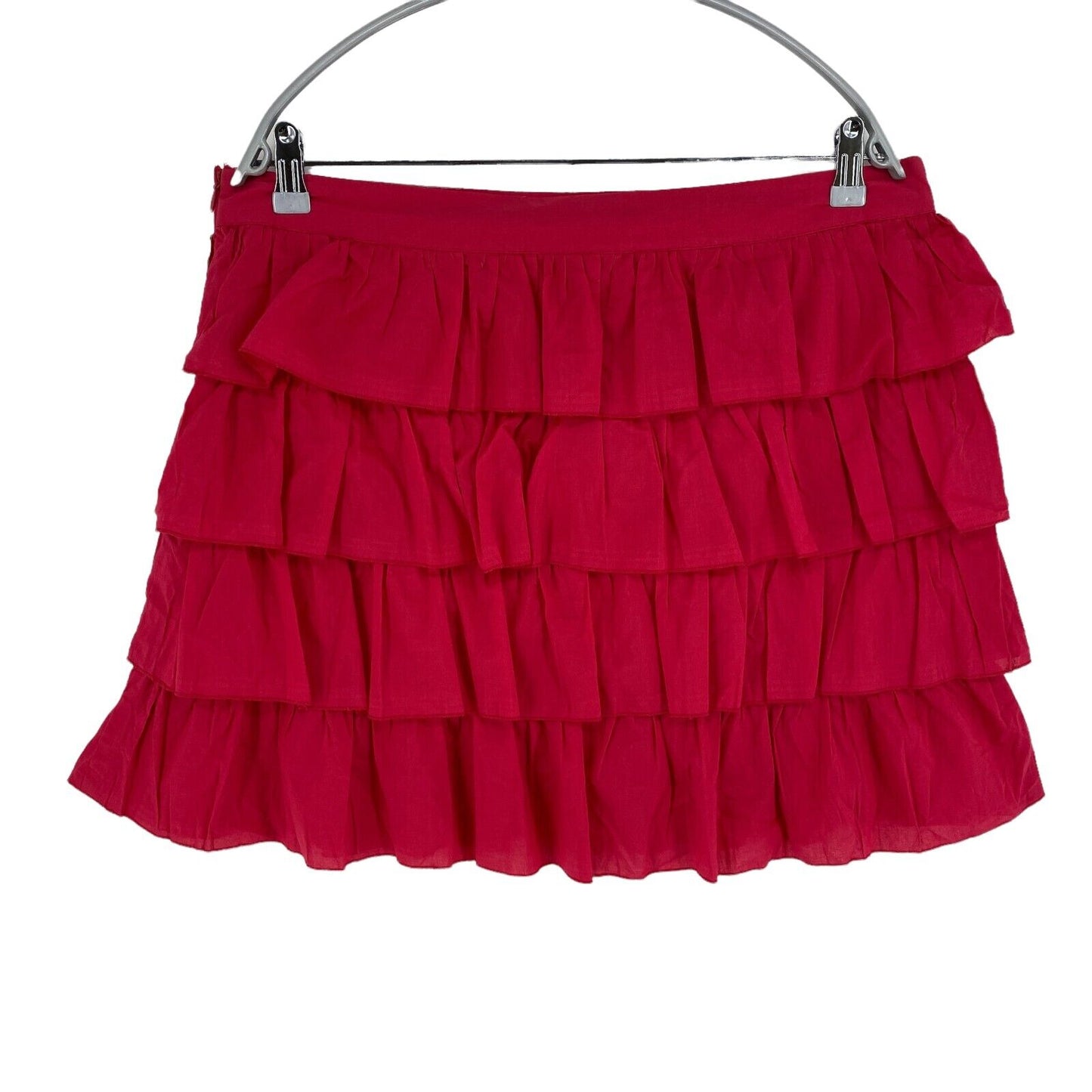 VUE SUR MER Coral Red 100% Cotton Ruffle Flare Skirt Size EU 44 UK 16 US 14