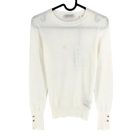 GUESS Women White Crew Neck Sweater Jumper Size XS