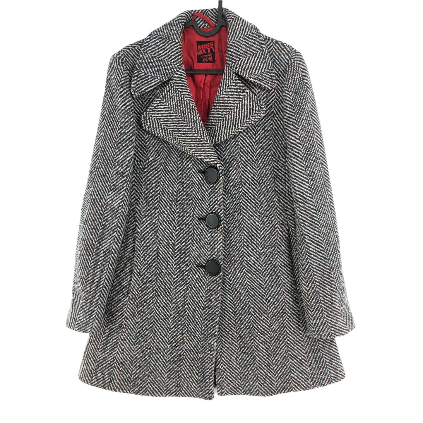 MISS SIXTY Grey Wool Blend Pea Jacket Coat Size XS