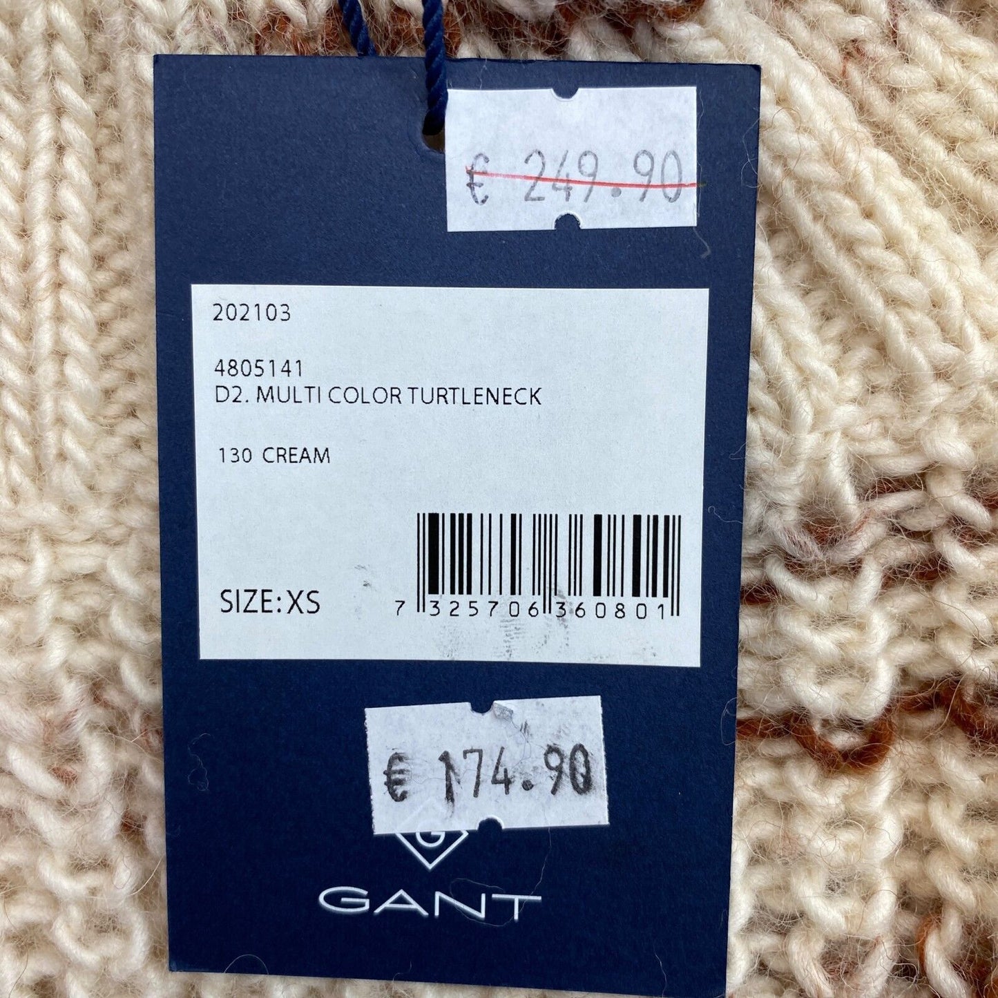 GANT Beige Multicolore Chunky Turtle Neck Sweater Jumper Taille XS