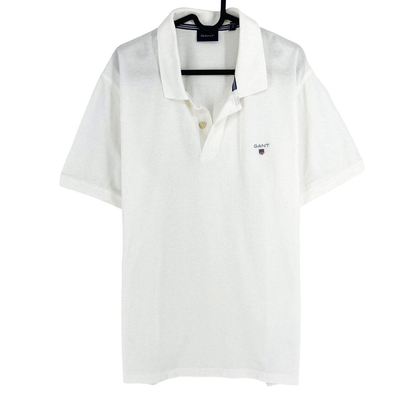 GANT Men White Solid Pique Rugger SS Polo Shirt Size XL