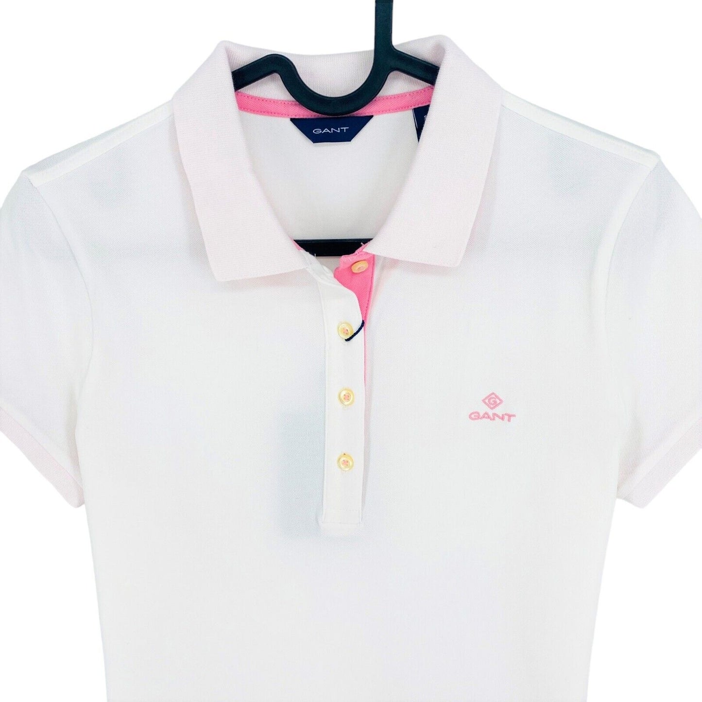 GANT White Contrast Collar Pique Polo Shirt Size M