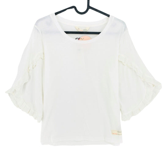 ODD MOLLY Blanc Lisse Sirène Manches 3/4 Top T Shirt Taille 1 / S