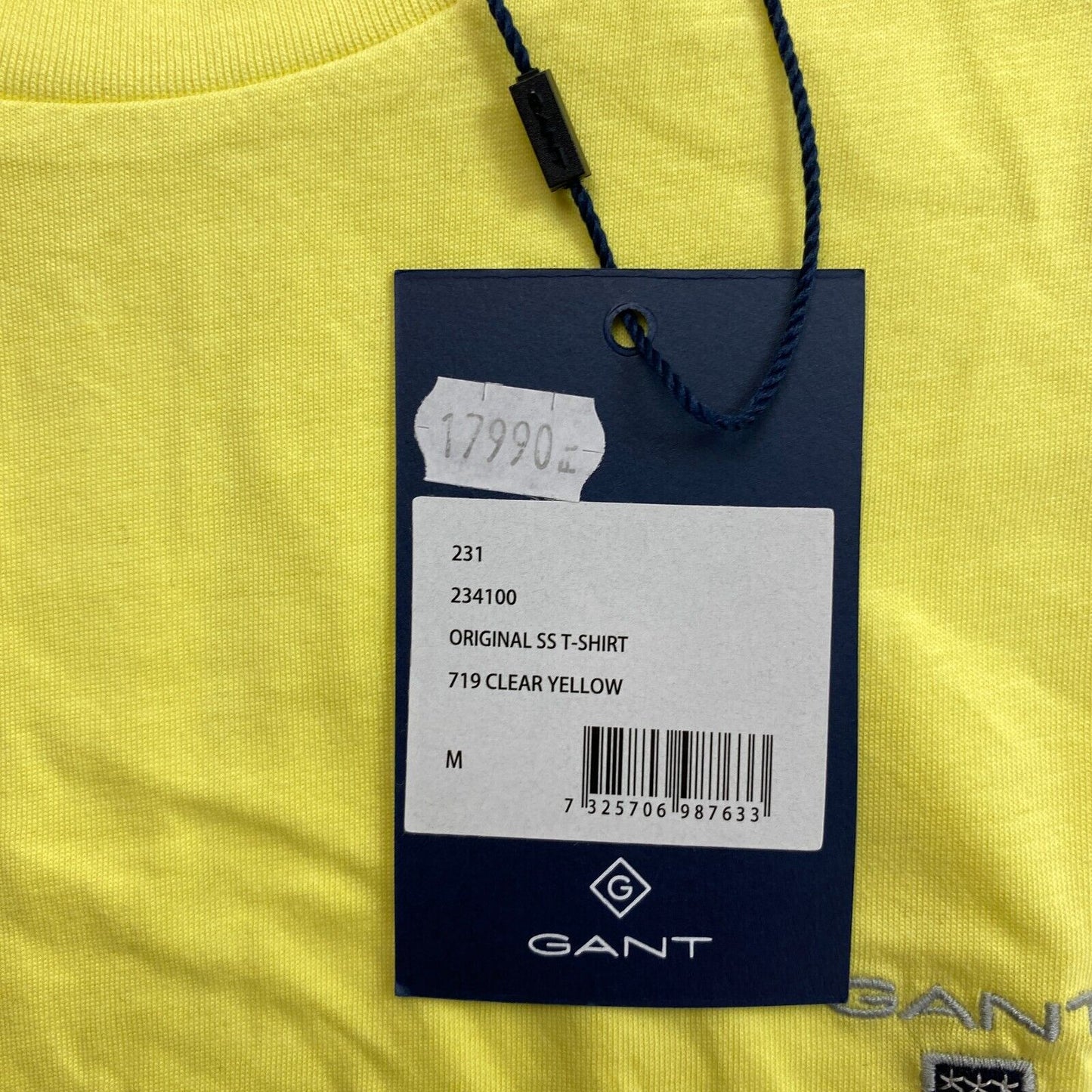 GANT Men Clear Yellow Original Crew Neck Short Sleeves T Shirt Size M