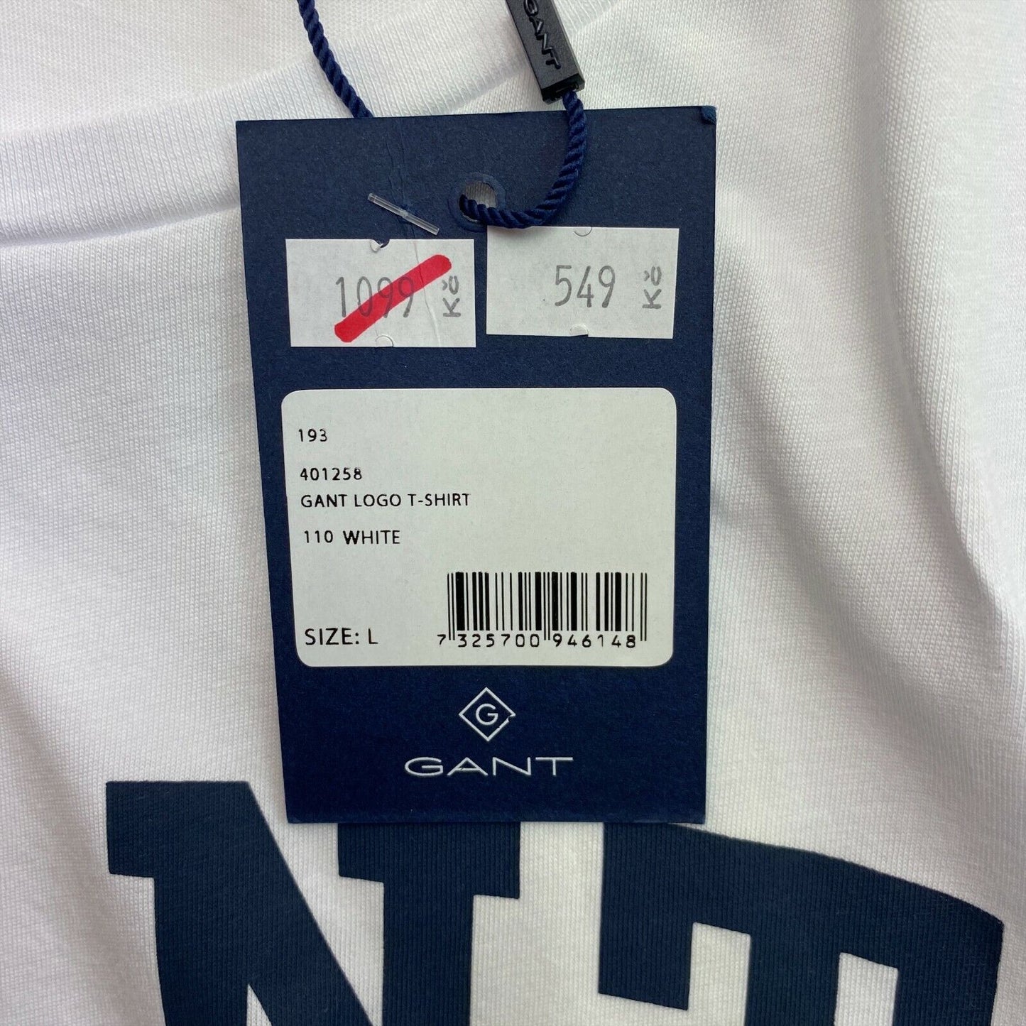 GANT White Logo Crew Neck T Shirt Size L