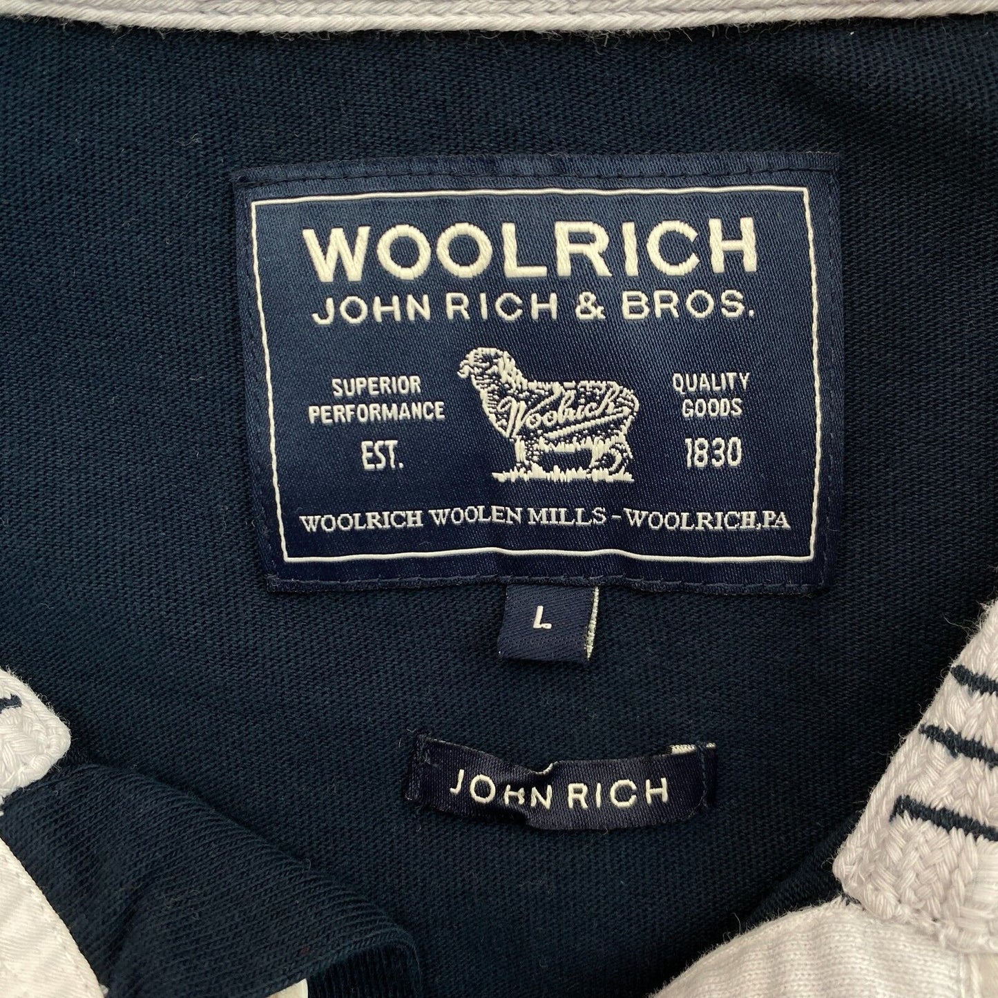 WOOLRICH Navy Blue Long Sleeves Rugby Polo Sweater Jumper L