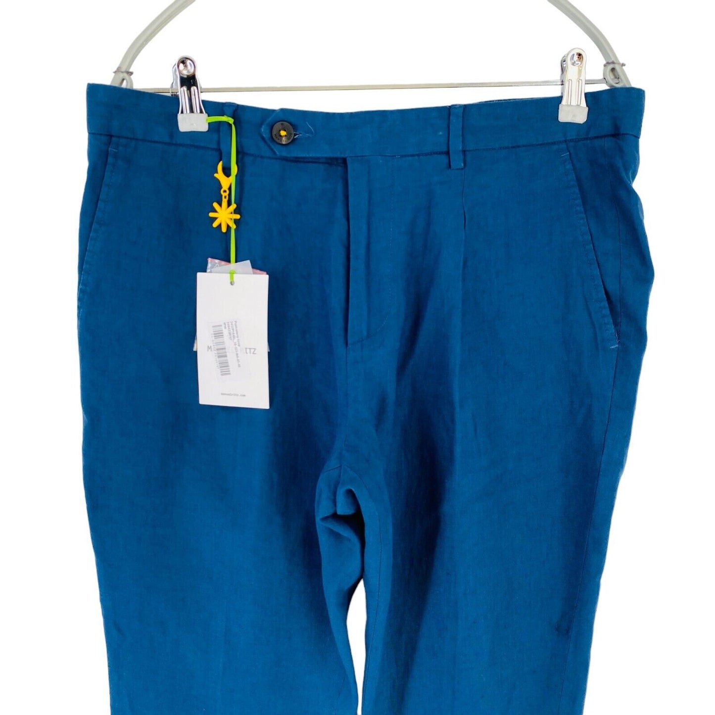 MANUEL RITZ Mens Blue Slim Fit Linen Trousers Size EUR 48 W34