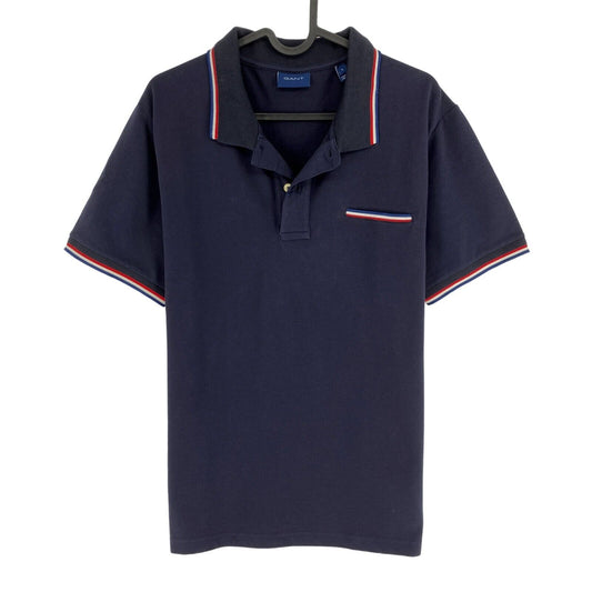 GANT Navy Blue 3-Col Tipping Pique Rugger Polo Shirt Size L