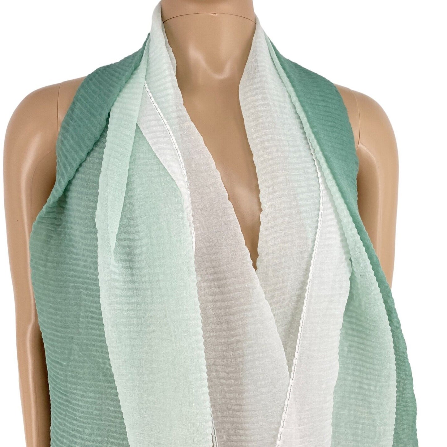 TOM TAILOR White Green Long Pleated Dip Dye Scarf Shawl