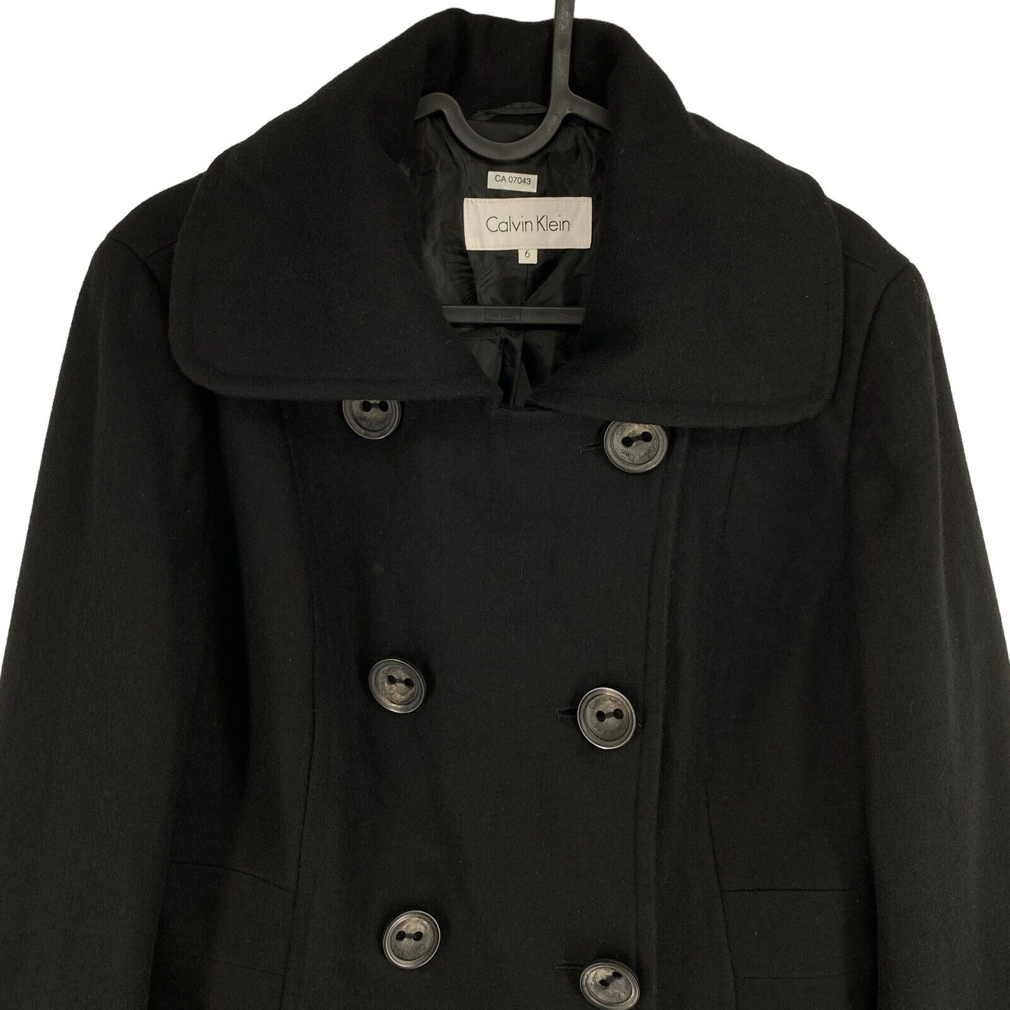 Calvin Klein Black Wool Blend Pea Coat Jacket Size EU 36 UK 8 US 6