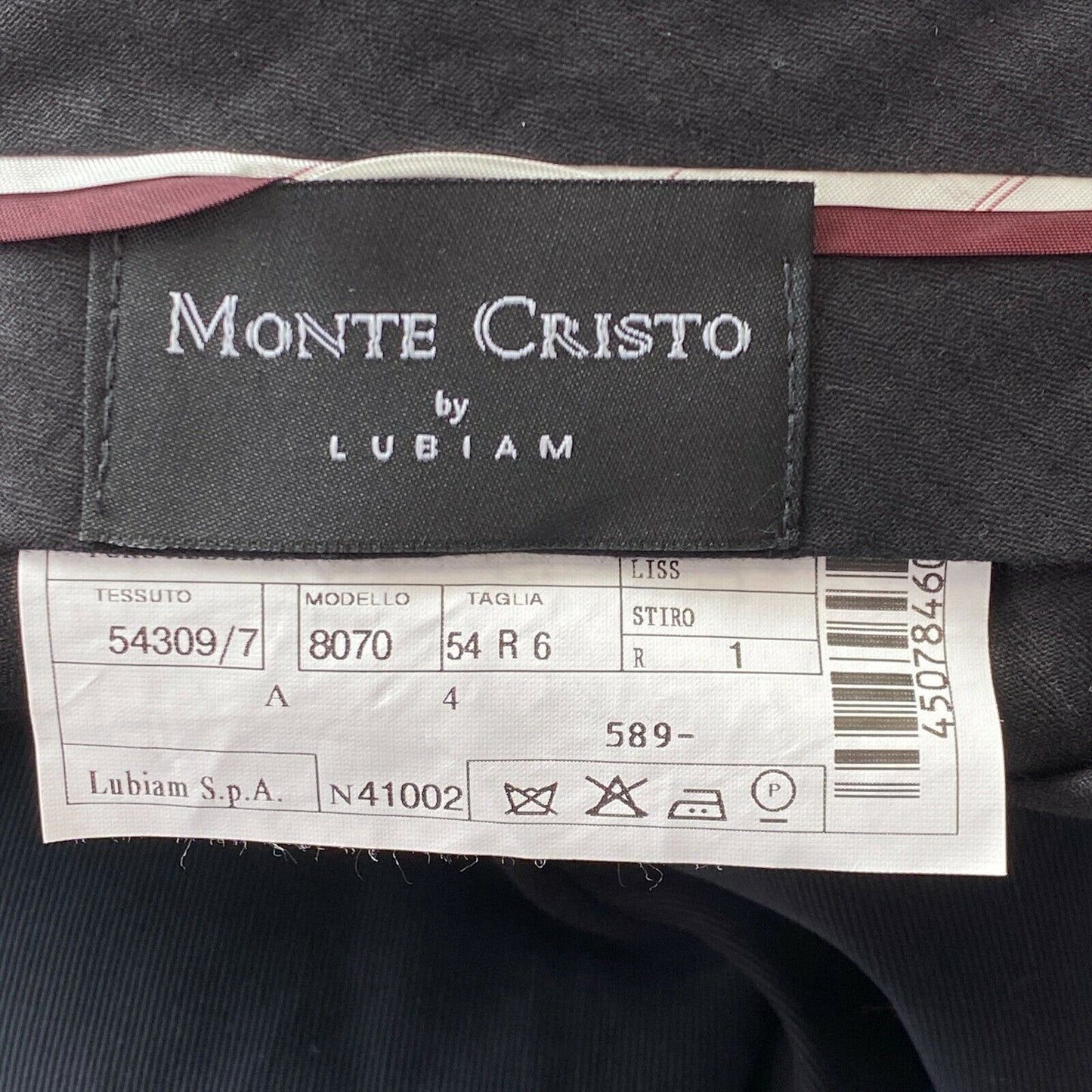 MONTE CRISTO By Lubiam Black Regular Straight Fit Trousers Size EU 54 R W36 L36