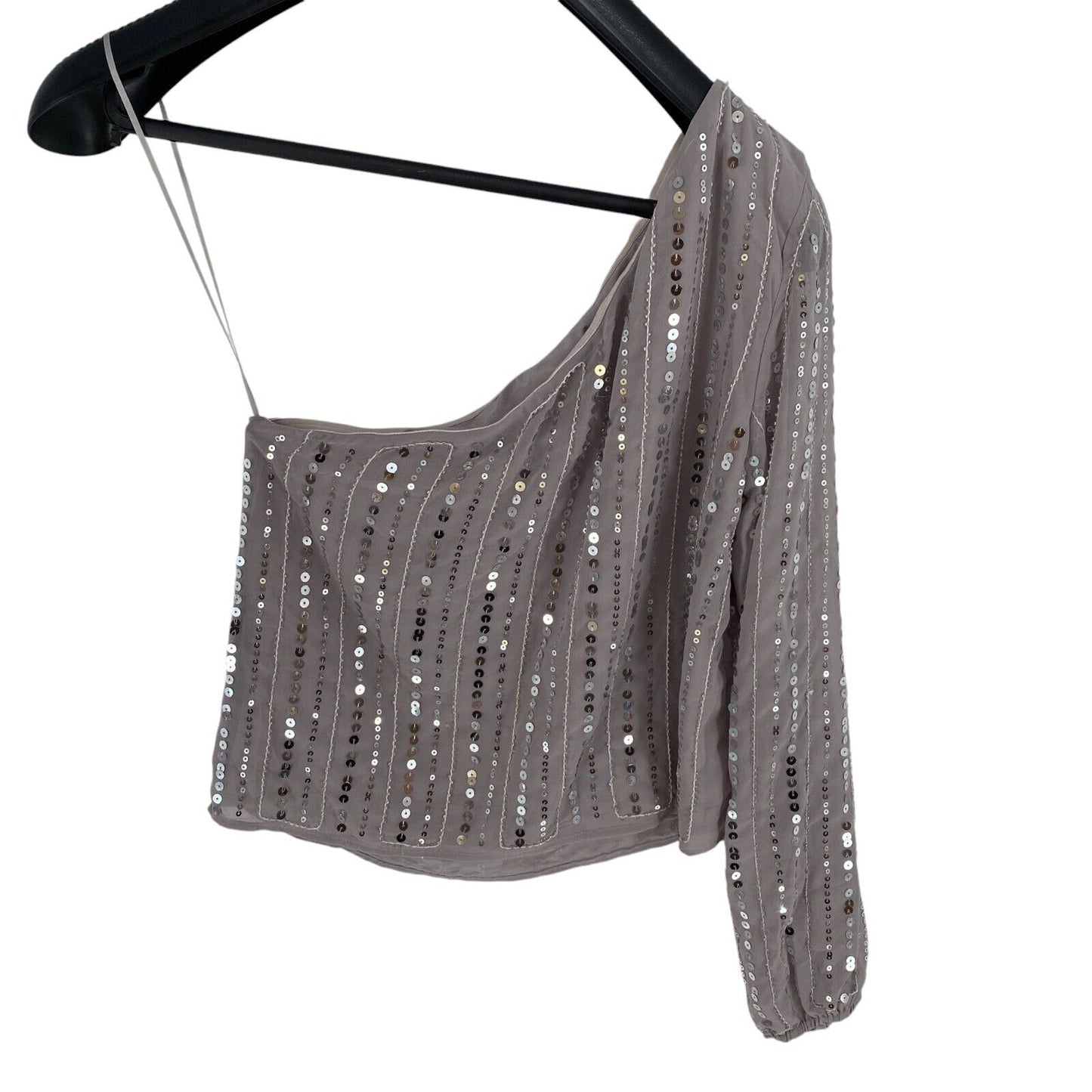 BSB Collection Women Grey Sequin One Shoulder Blouse Size EU 40 UK 12 US 10