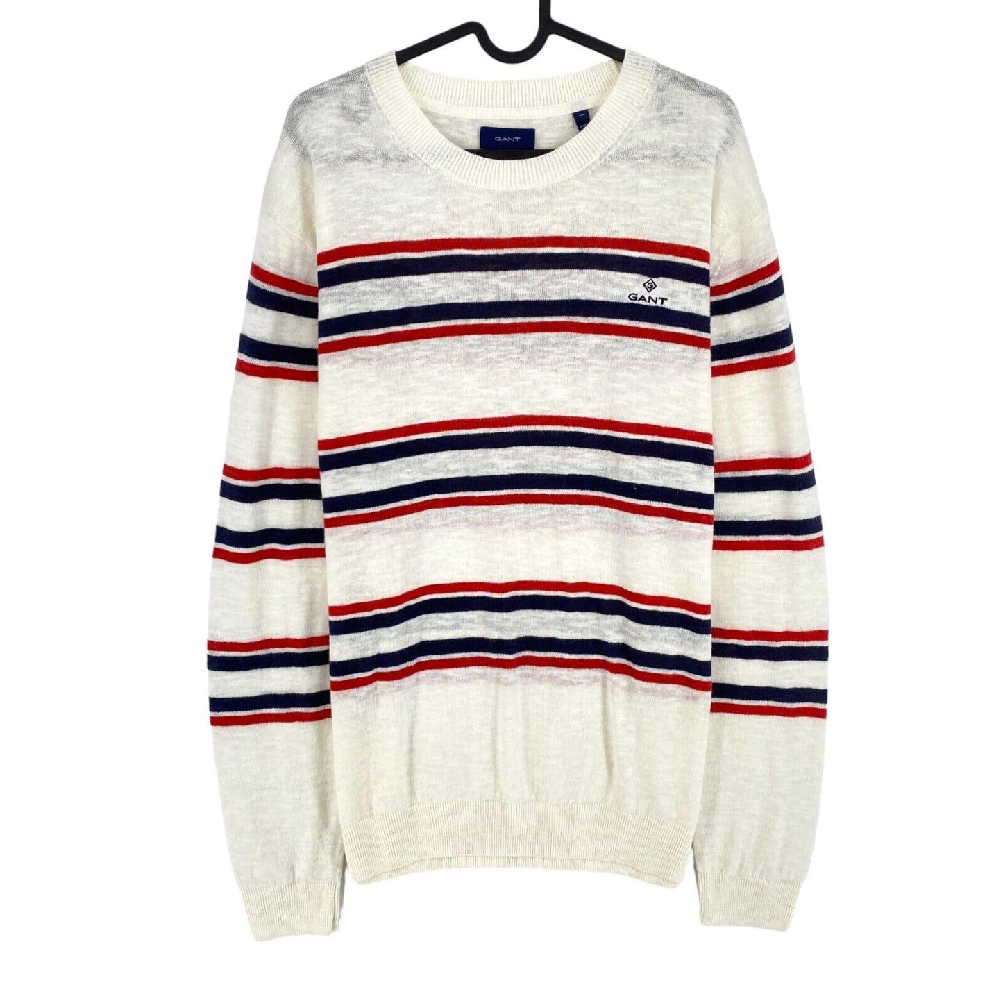 GANT White Colored Stripes Crew Neck Sweater Pullover Size XL