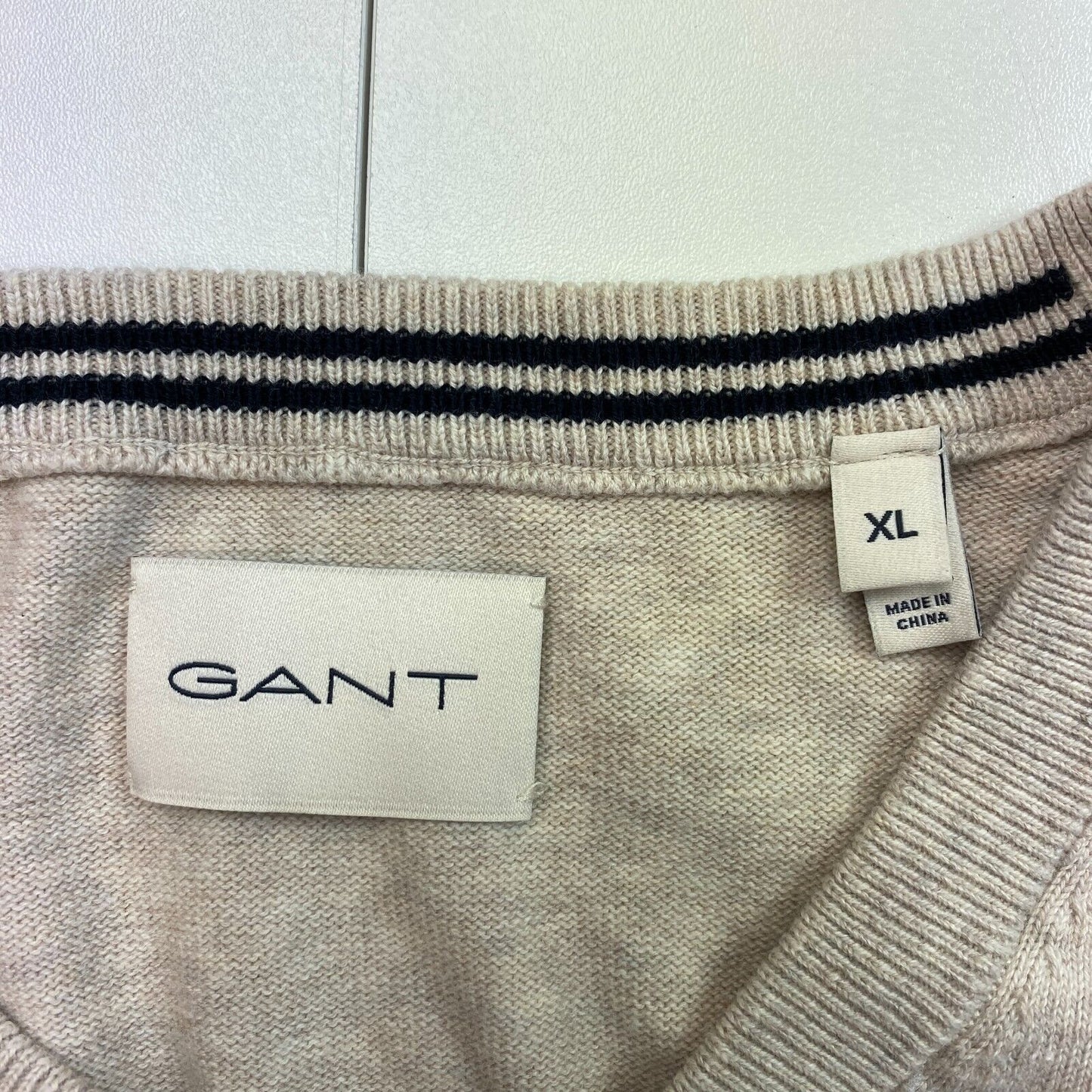 GANT Beige Classic Cotton V Neck Sweater Jumper Size XL