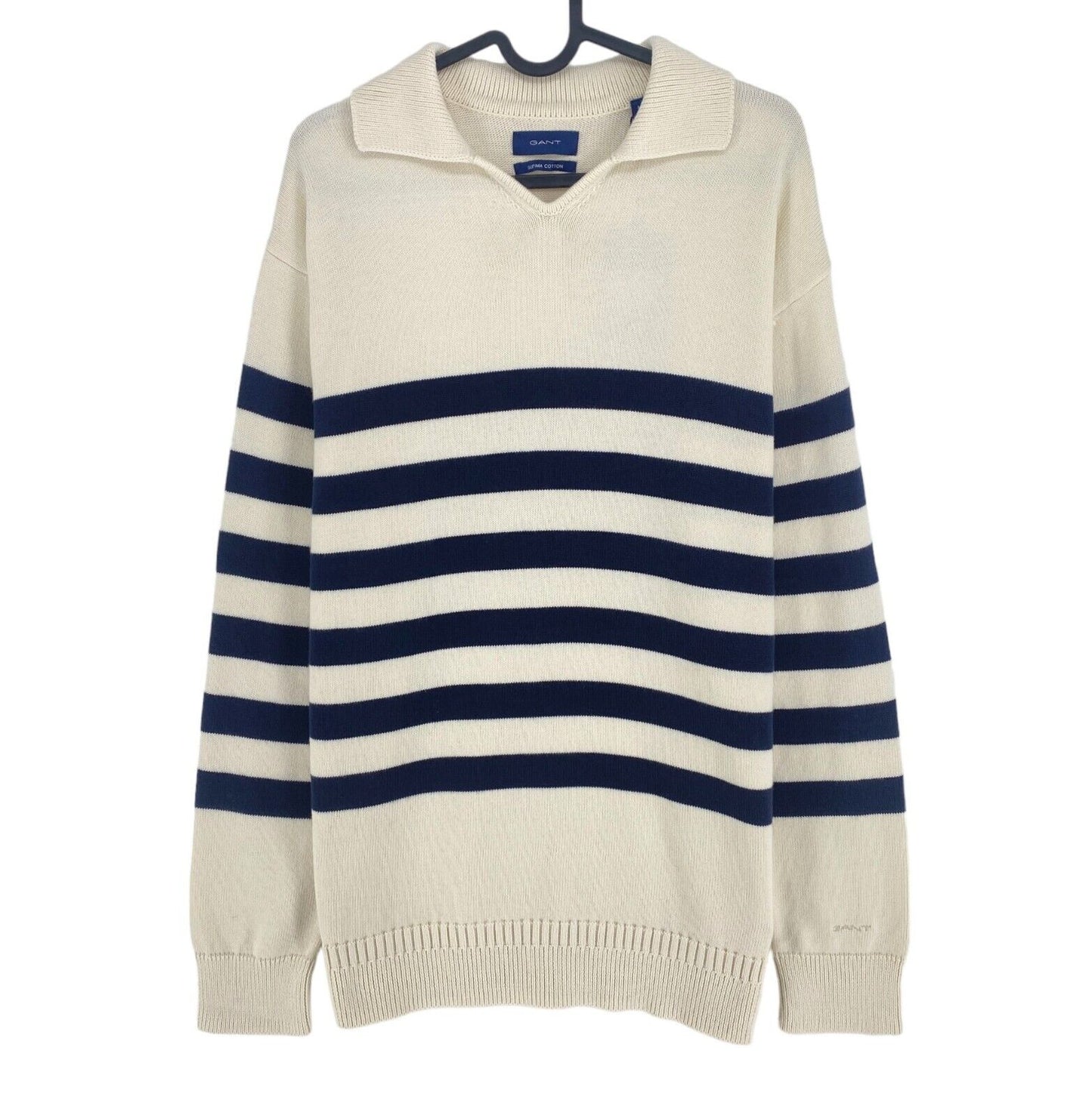 GANT Beige Rayé Col V Polo Pull Pull Taille M