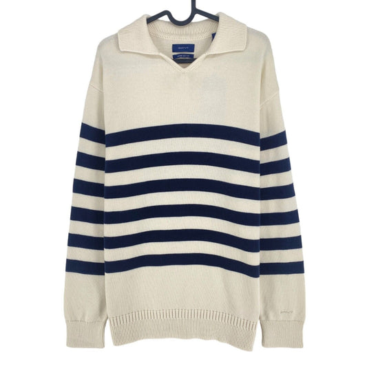 GANT Beige Rayé Col V Polo Pull Pull Taille M