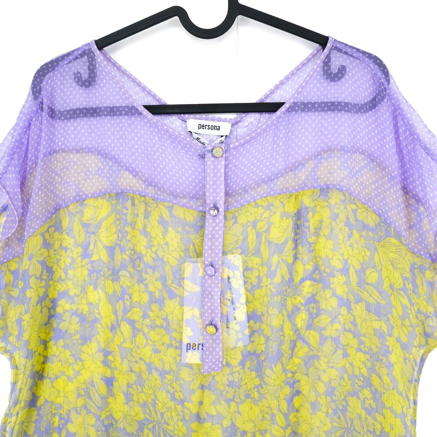 PERSONA Purple Flower Print 100% Silk Top Blouse Size EU 38 UK 10 US 8