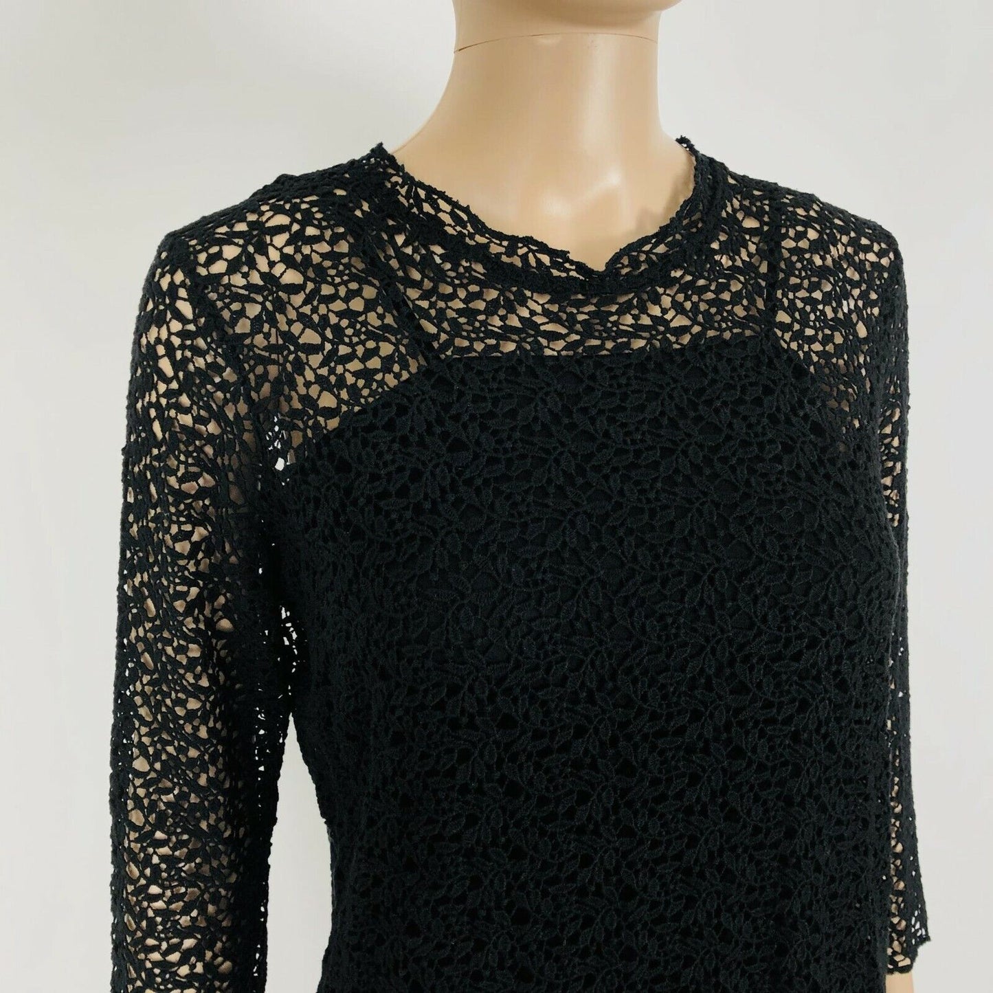 RRP $139 ZARA Black Long Sleeve Crochet Evening Dress Size S