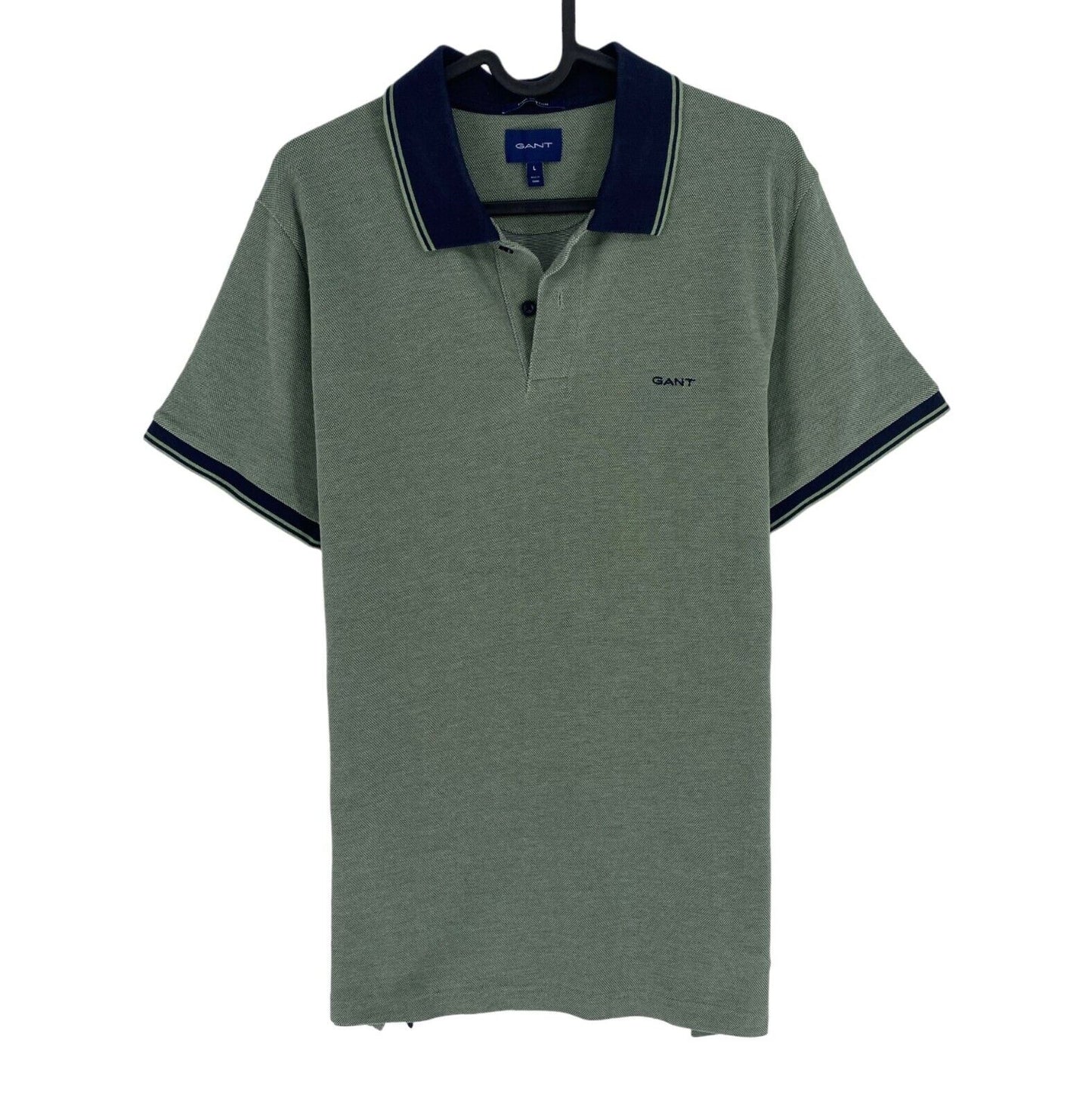 GANT Men Green 4-Col Oxford Pique Short Sleeves Polo Shirt Size L