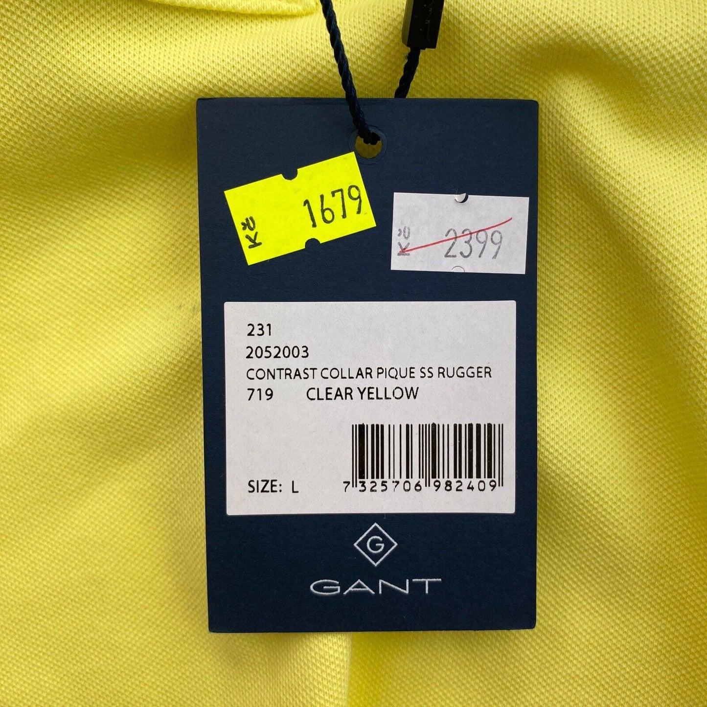 GANT Men Yellow Contrast Collar Pique Rugger Short Sleeves Polo Shirt Size L