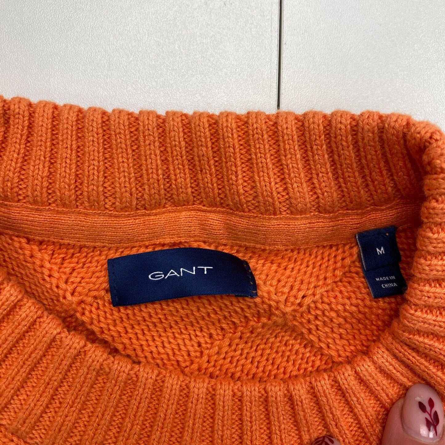 GANT Women Orange Argyle Crew Neck Sweater Jumper Size M