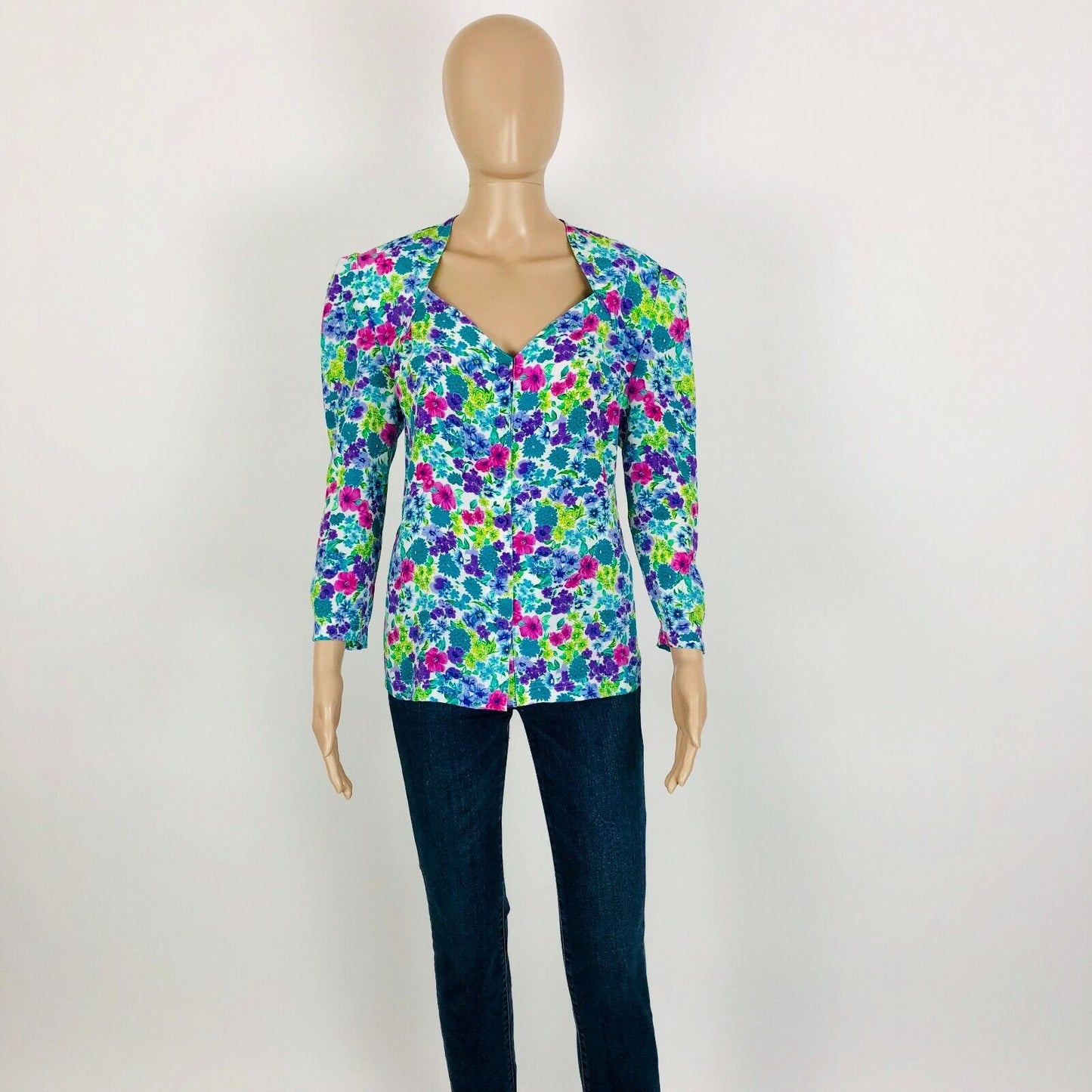 Vintage Women's Flowered Blouse Top Shirt EUR 42 US 12 UK 14